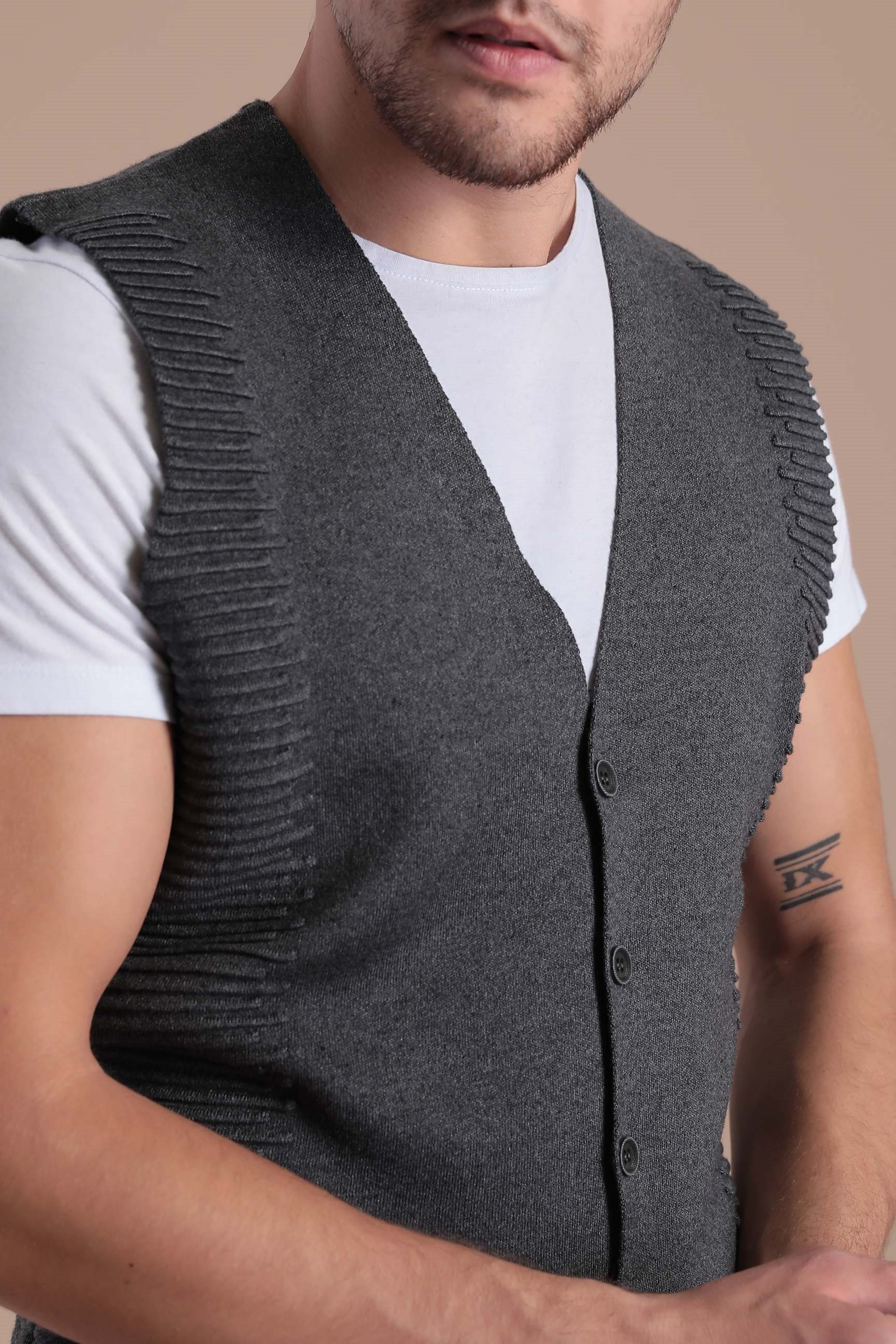 Ferraro Düğmeli Pamuk Triko Yelek - Antrasit