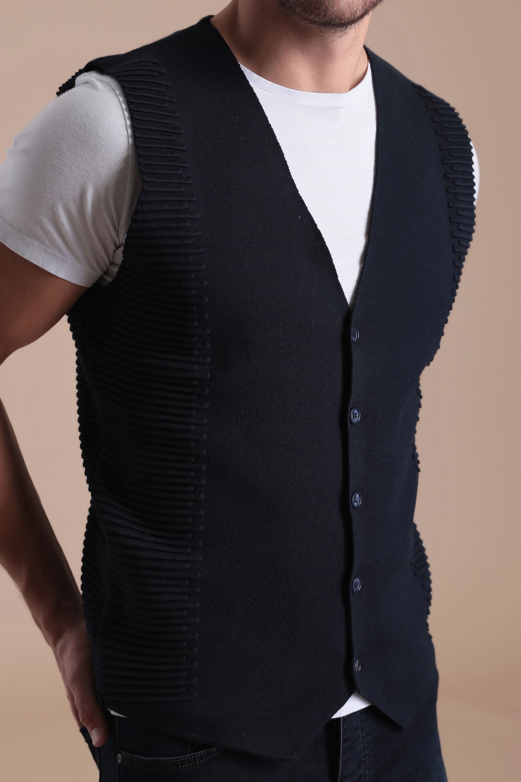 Ferraro Düğmeli Pamuk Triko Yelek - Lacivert