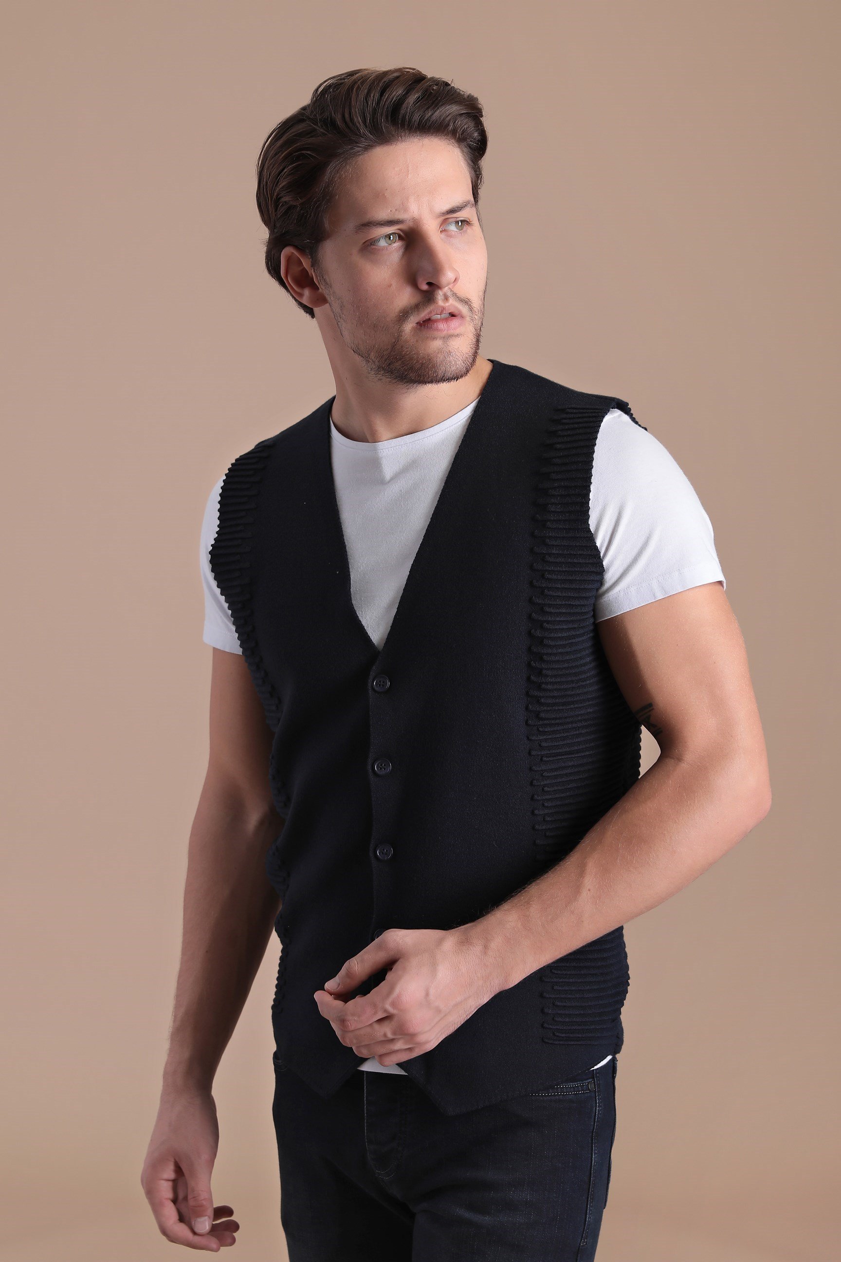 Ferraro Düğmeli Pamuk Triko Yelek - Lacivert