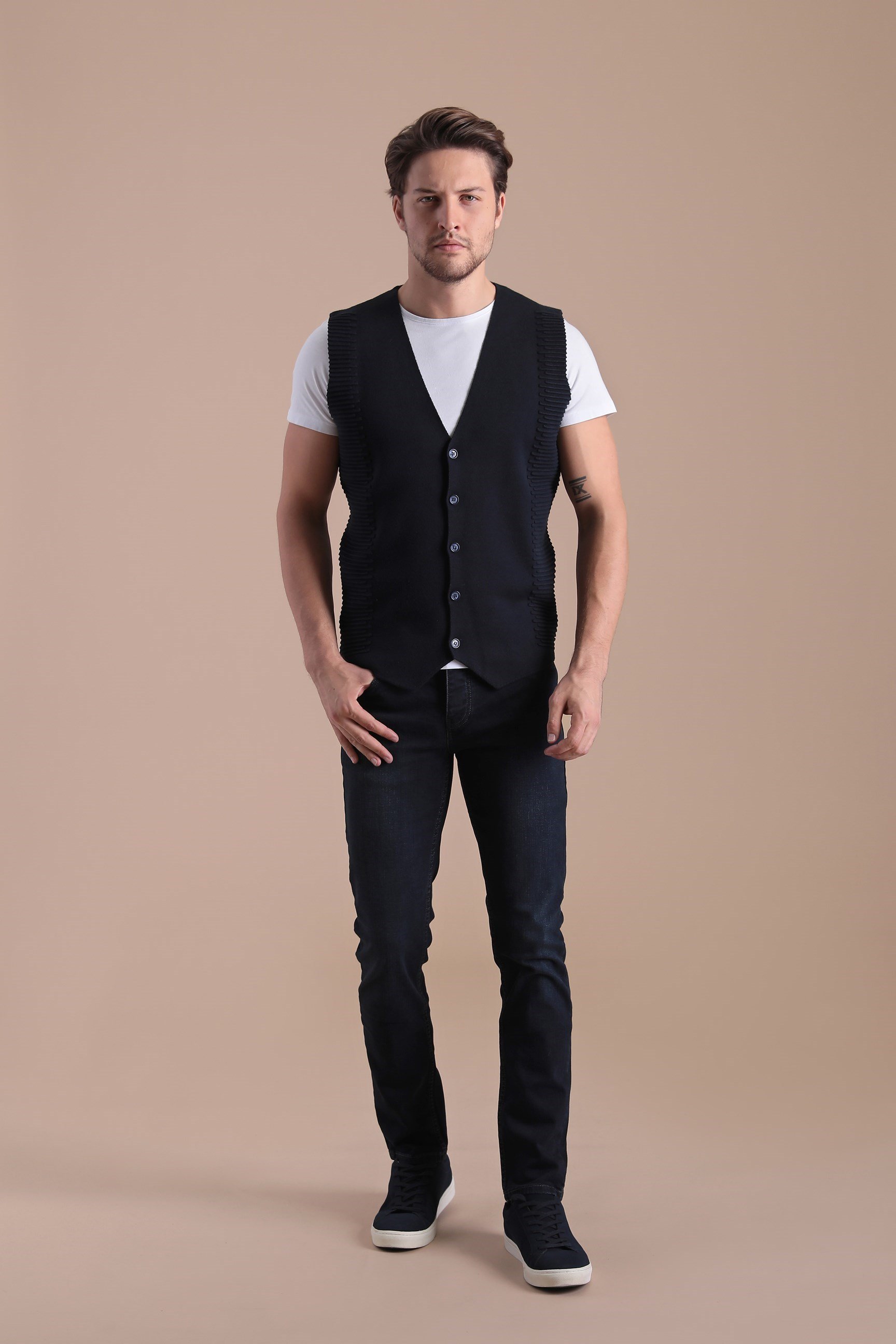 Ferraro Düğmeli Pamuk Triko Yelek - Lacivert