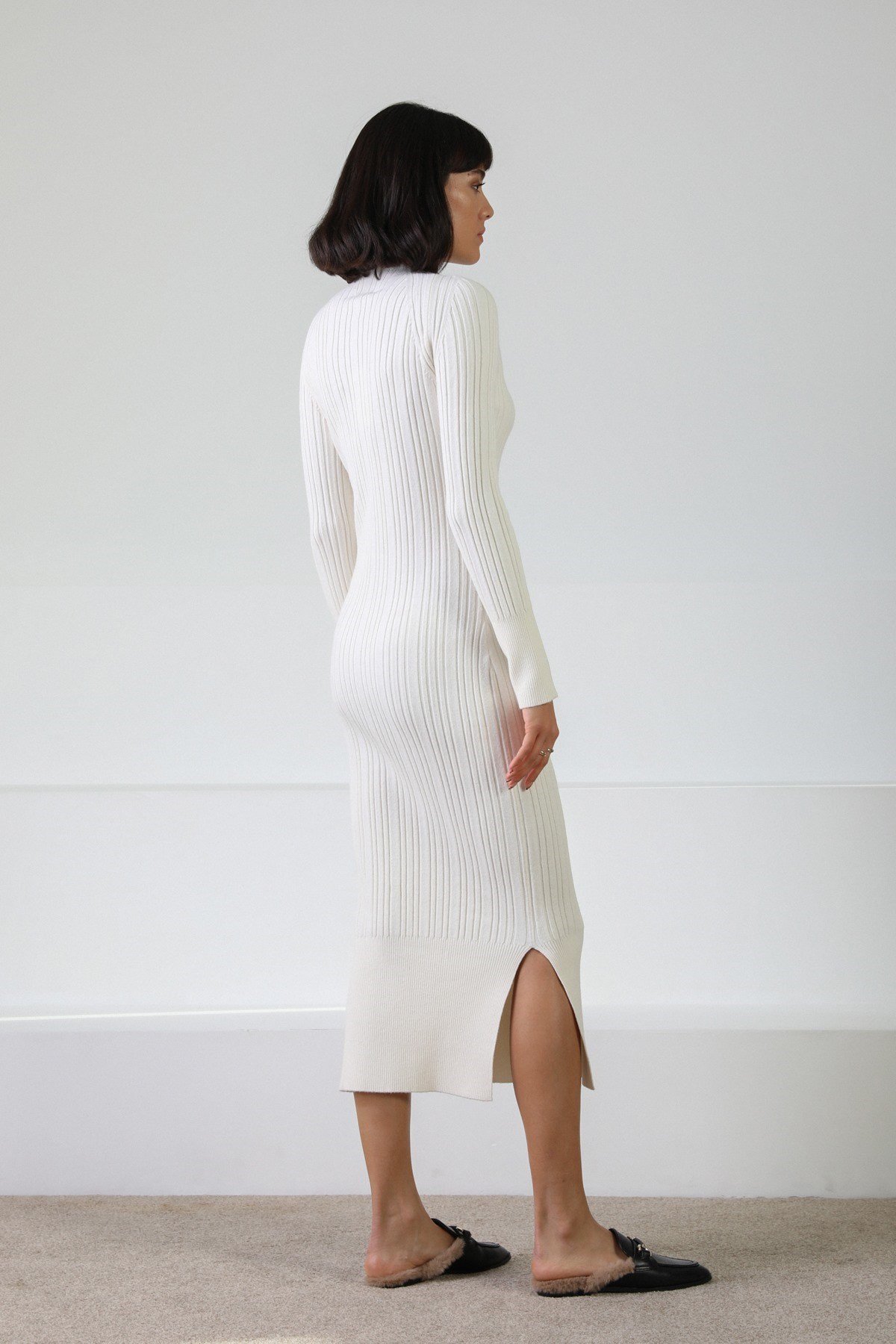 Ferraro Ekru Balıkçı Yaka Kaşmirli Kadın Triko Elbise