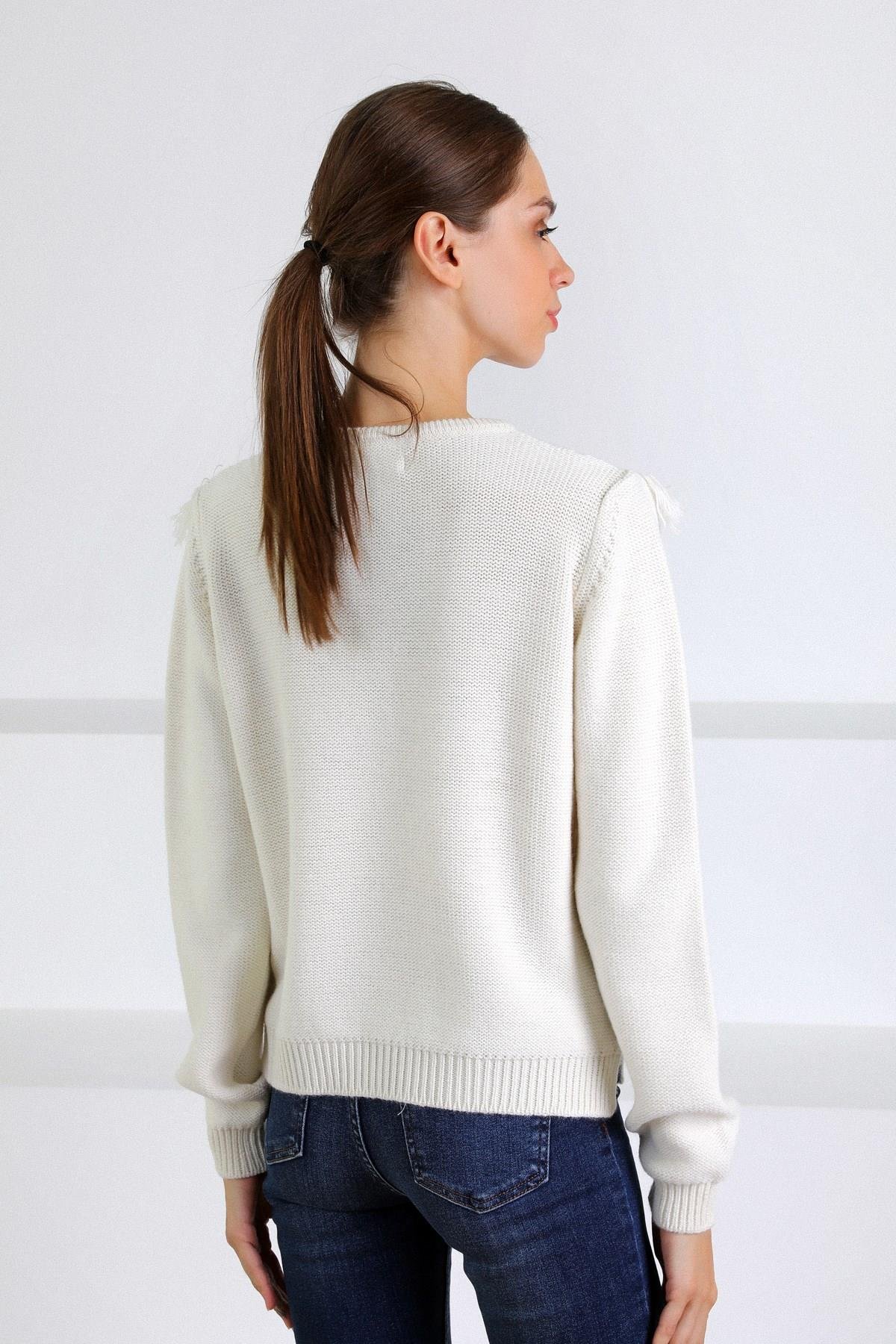 Ferraro Ekru Bisiklet Yaka Yumuşak Dokulu Yün Karışımlı Kadın Triko Kazak