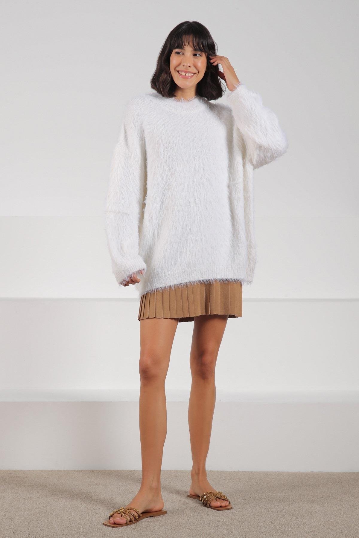 Ferraro Ekru Bisiklet Yaka Yünlü Kadın Triko Kazak