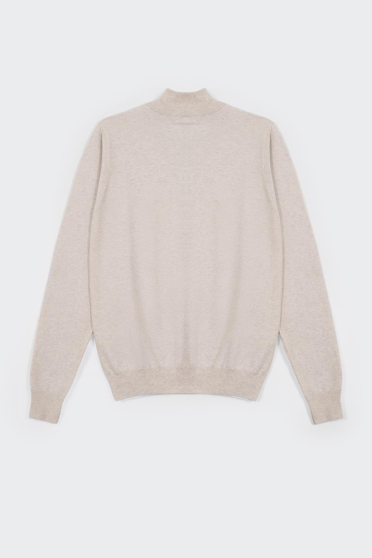 Ferraro Ekru Dik Yaka Düz Renk Pamuk Erkek Kazak