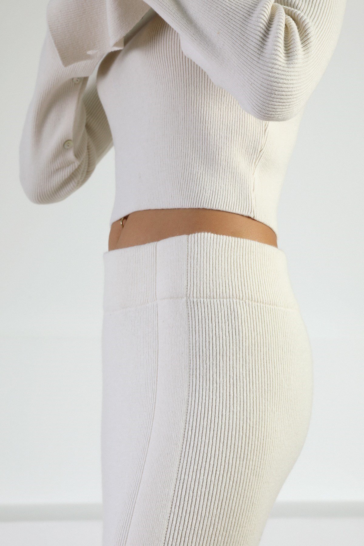 Ferraro Ekru Fitilli Kaşmirli Kadın Triko Etek