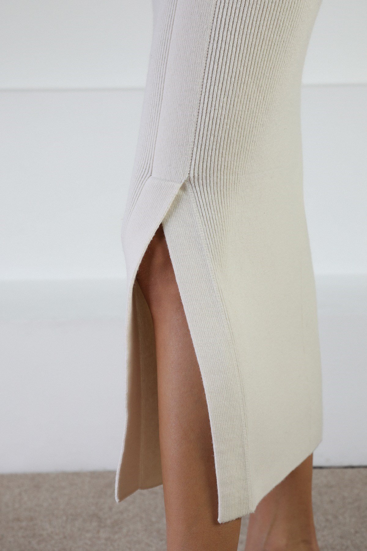 Ferraro Ekru Fitilli Kaşmirli Kadın Triko Etek