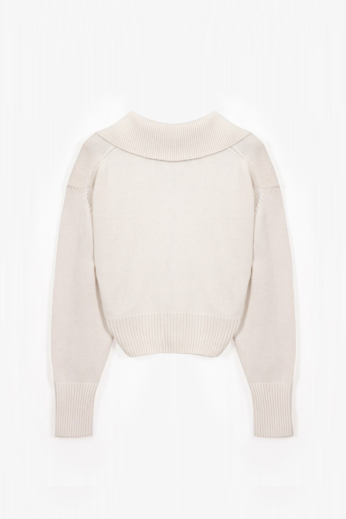 Ferraro Ekru Gömlek Yaka Kadın Triko Kazak