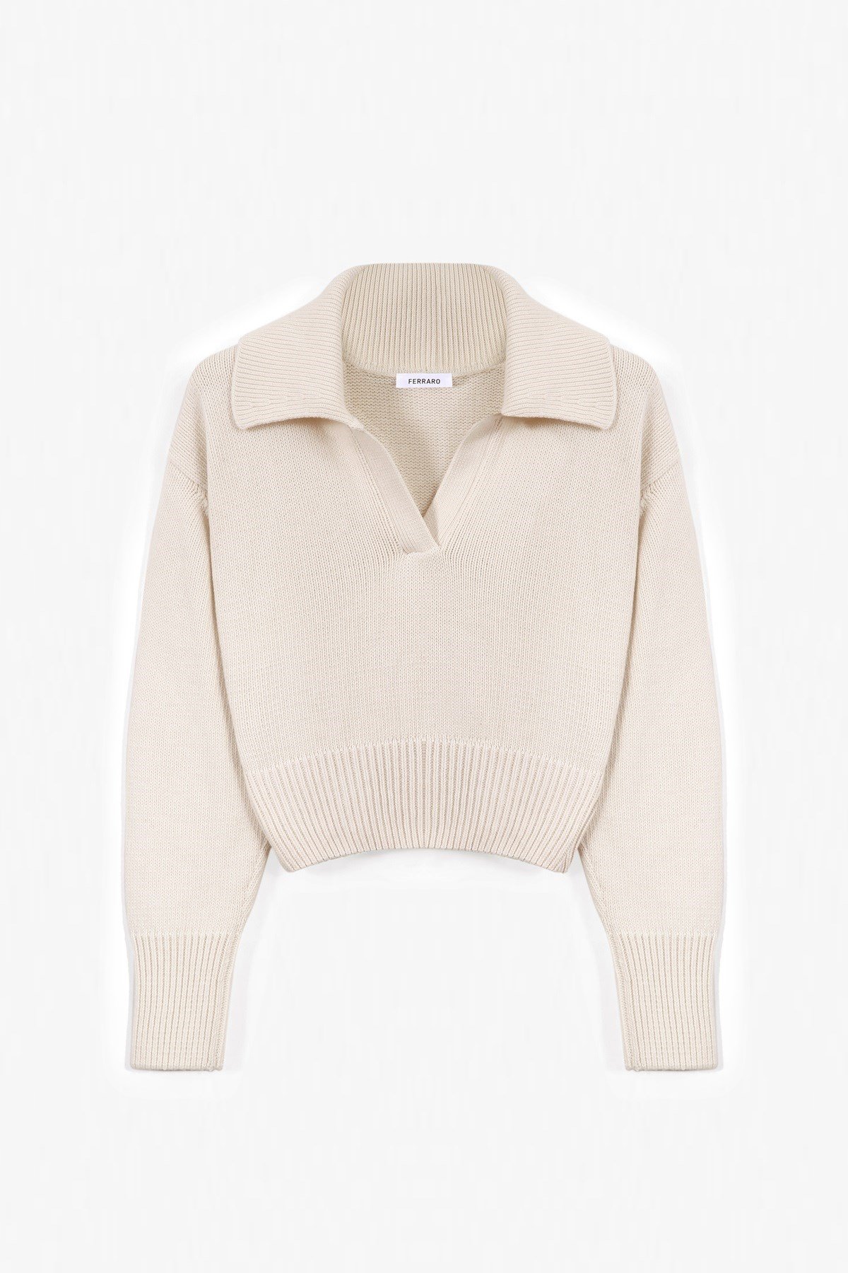 Ferraro Ekru Gömlek Yaka Kadın Triko Kazak