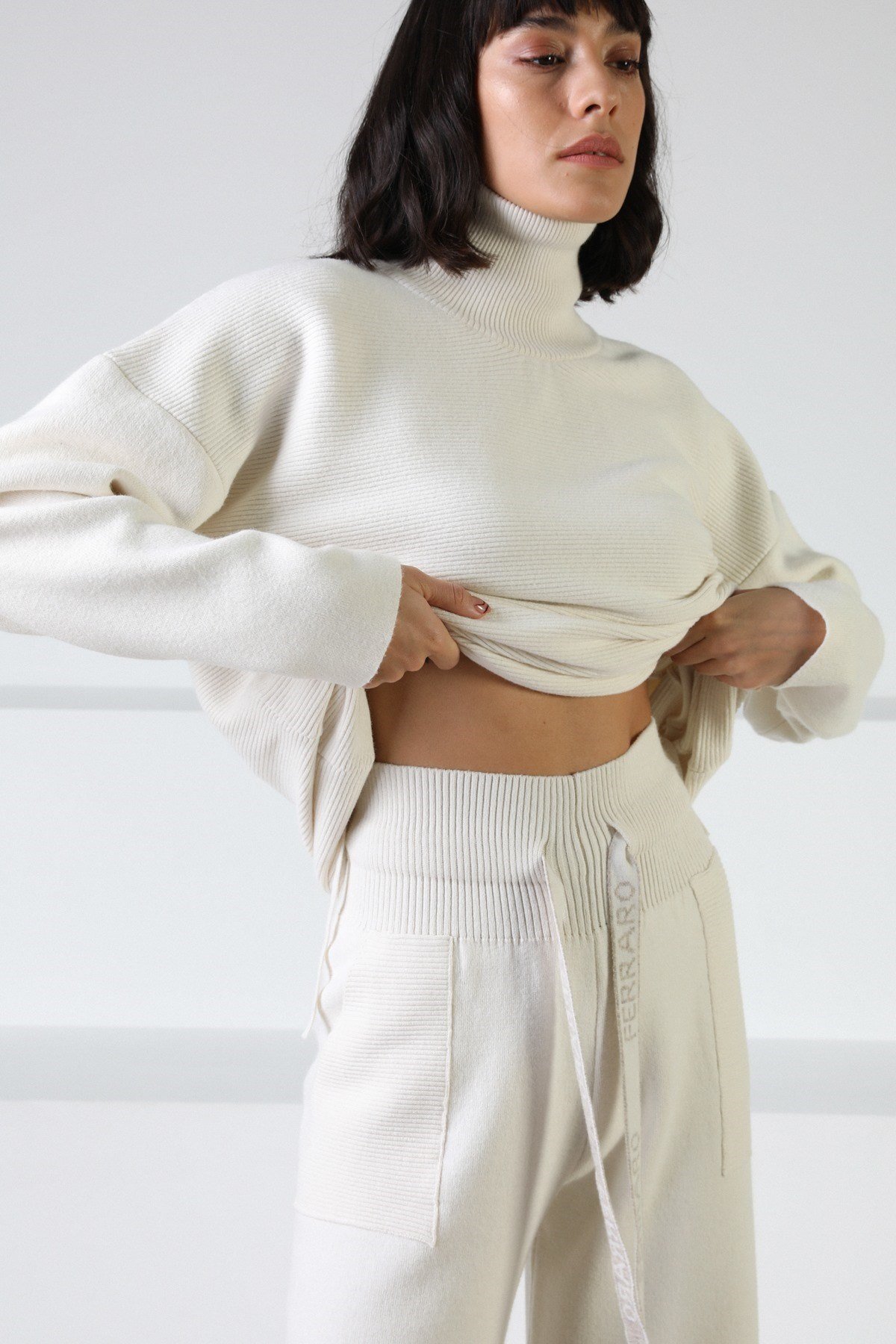 Ferraro Ekru Kaşmirli Kadın Triko Pantolon