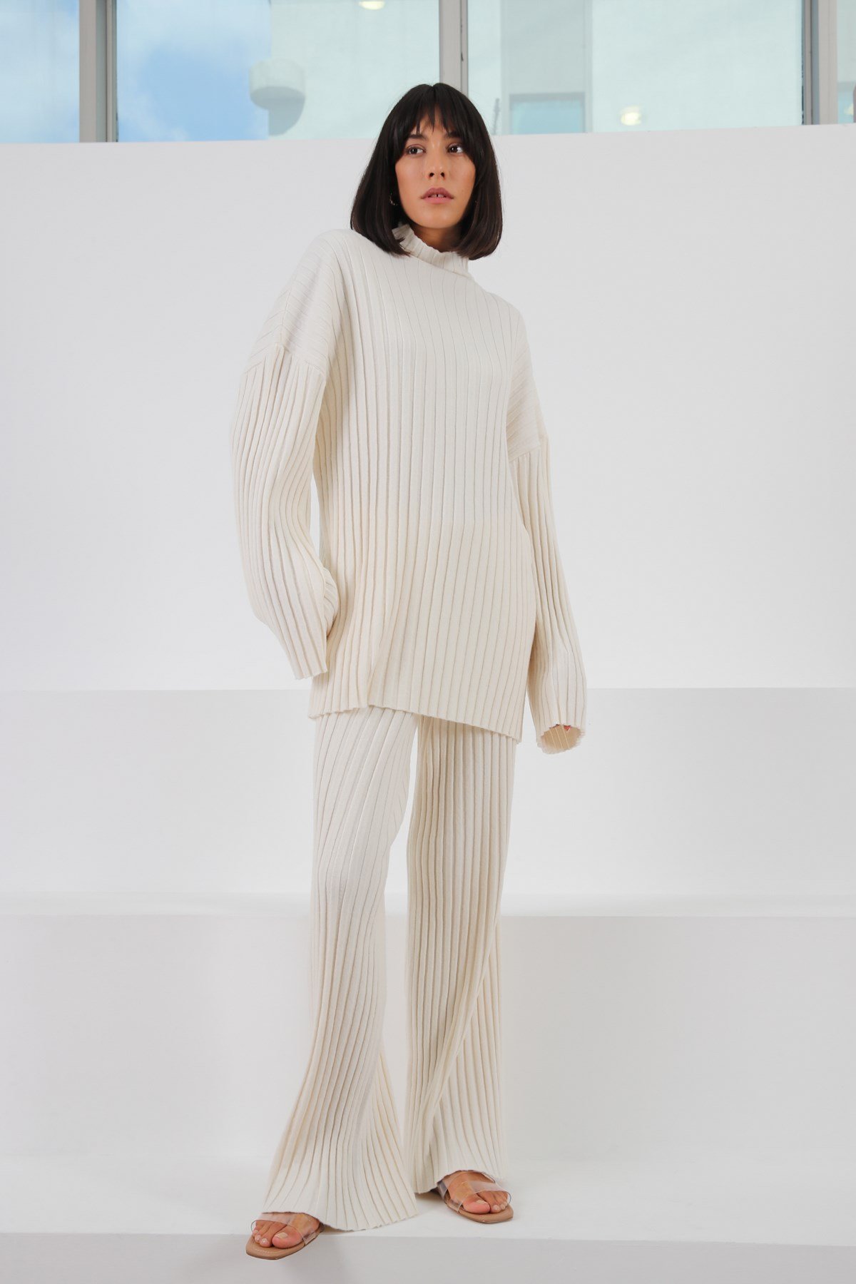 Ferraro Ekru Uzun Kollu Balıkçı Yaka Kaşmirli Kadın Triko Kazak