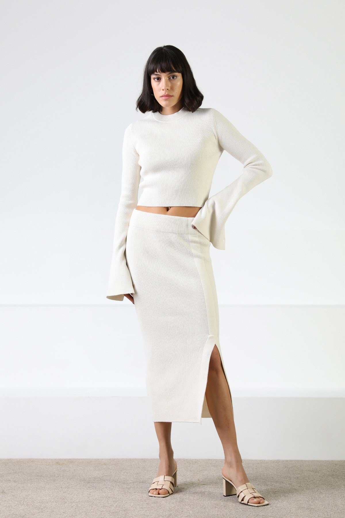 Ferraro Ekru Uzun Kollu Bisiklet Yaka Kaşmirli Kadın Triko Kazak