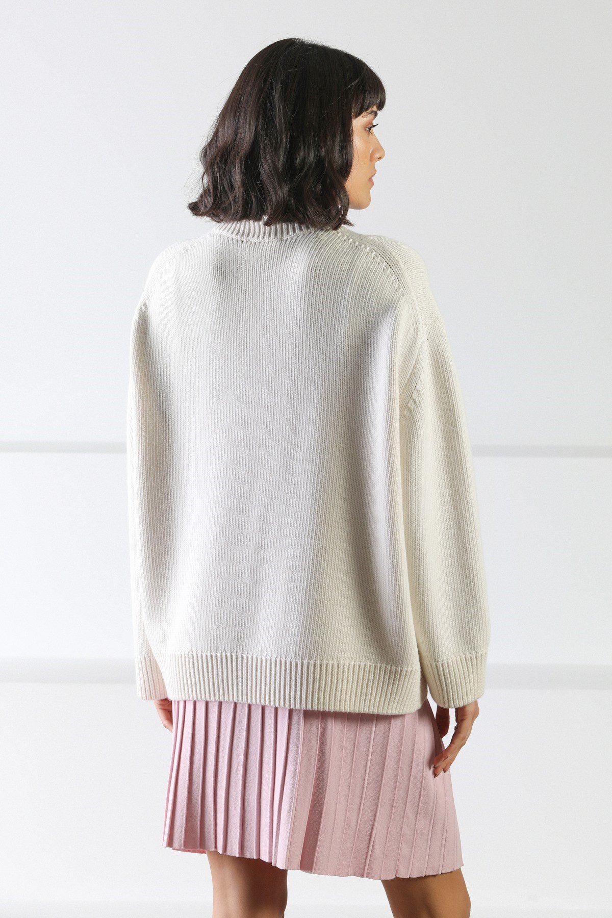 Ferraro Ekru Uzun Kollu Bisiklet Yaka Kaşmirli Kadın Triko Kazak