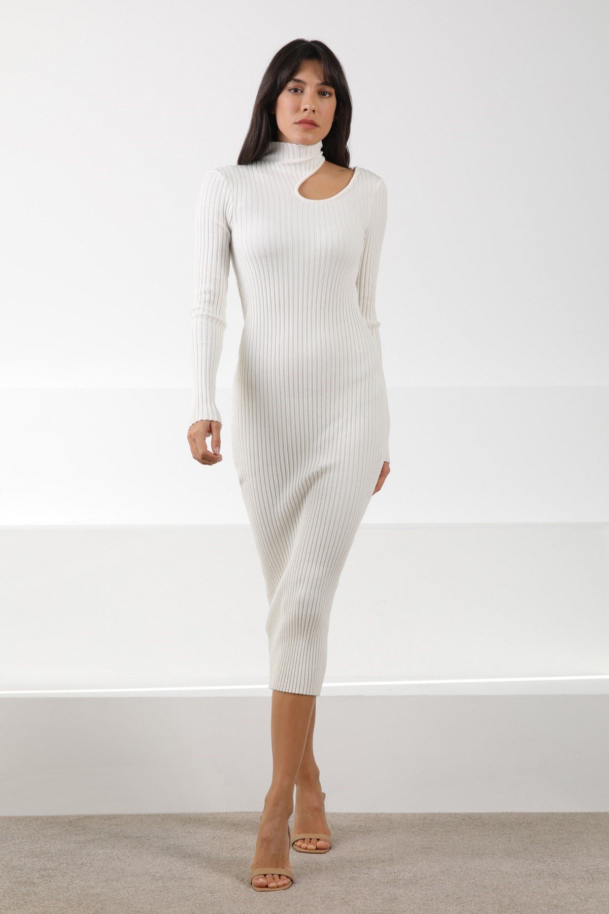 Ferraro Ekru Uzun Kollu Kadın Triko Elbise