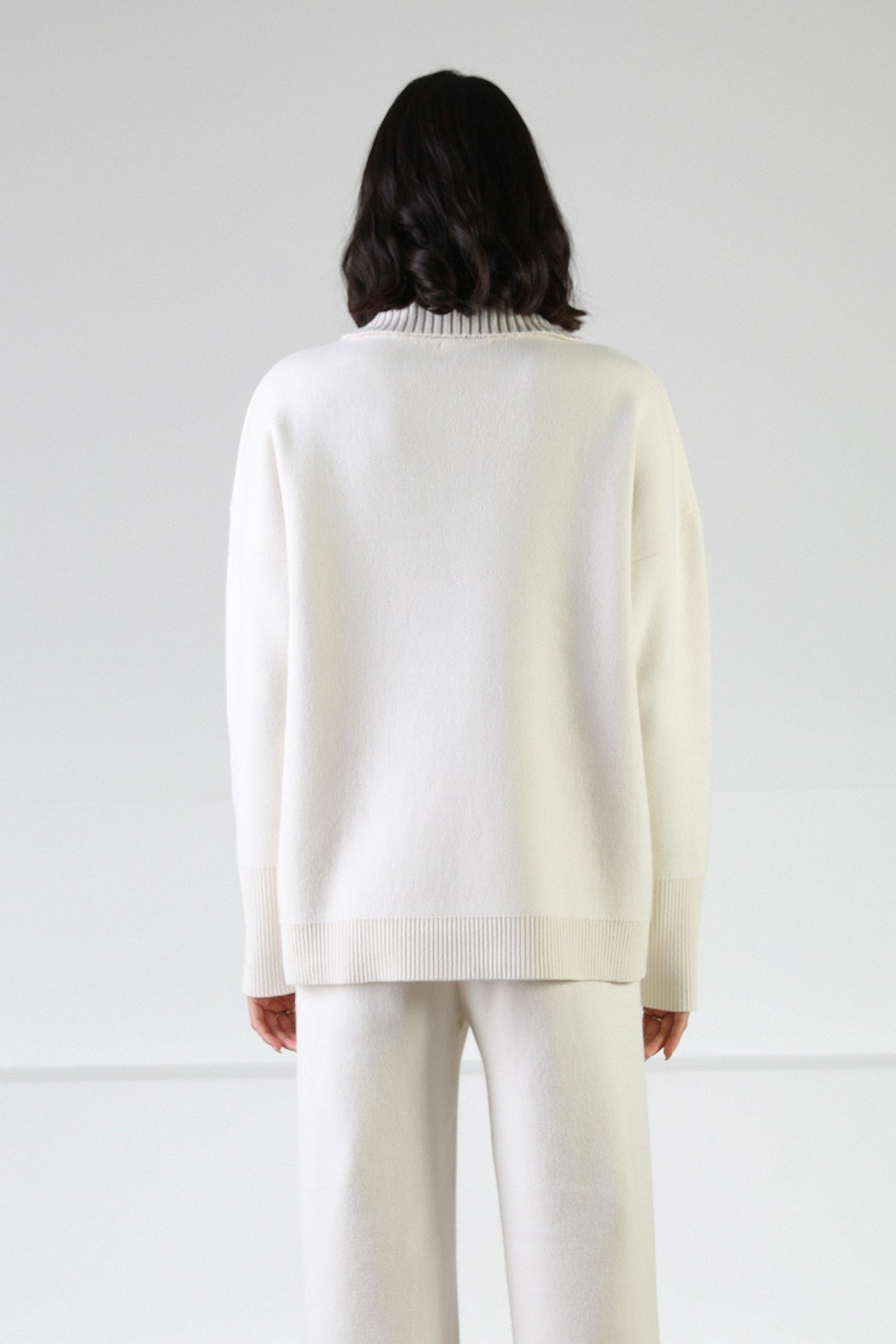 Ferraro Ekru Uzun Kollu Polo Yaka Kaşmirli Kadın Triko Kazak