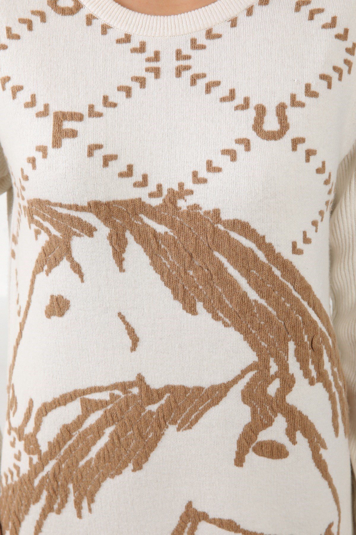 Ferraro Ekru/Camel Uzun Kollu Bisiklet Yaka Kaşmirli Kadın Triko Elbise