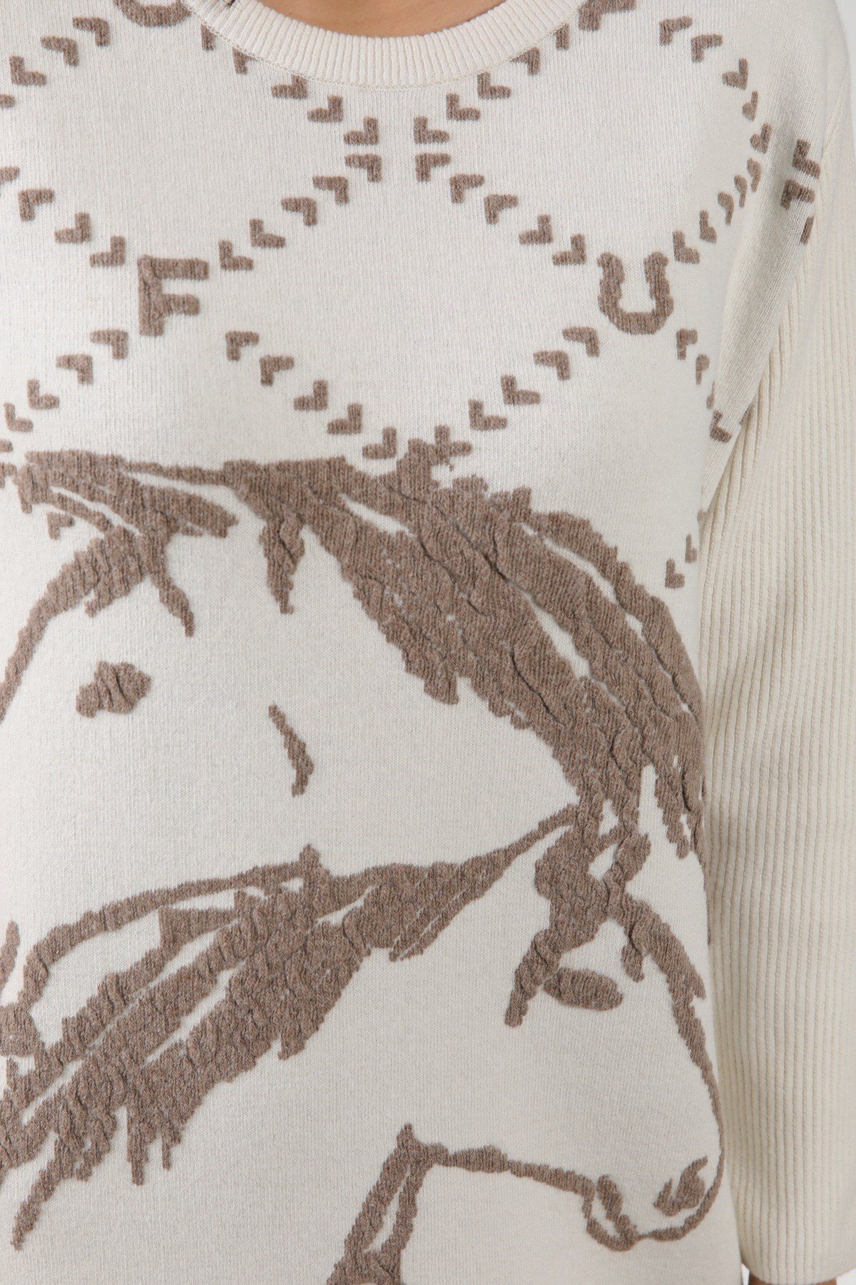 Ferraro Ekru/Vizon Uzun Kollu Bisiklet Yaka Kaşmirli Kadın Triko Elbise