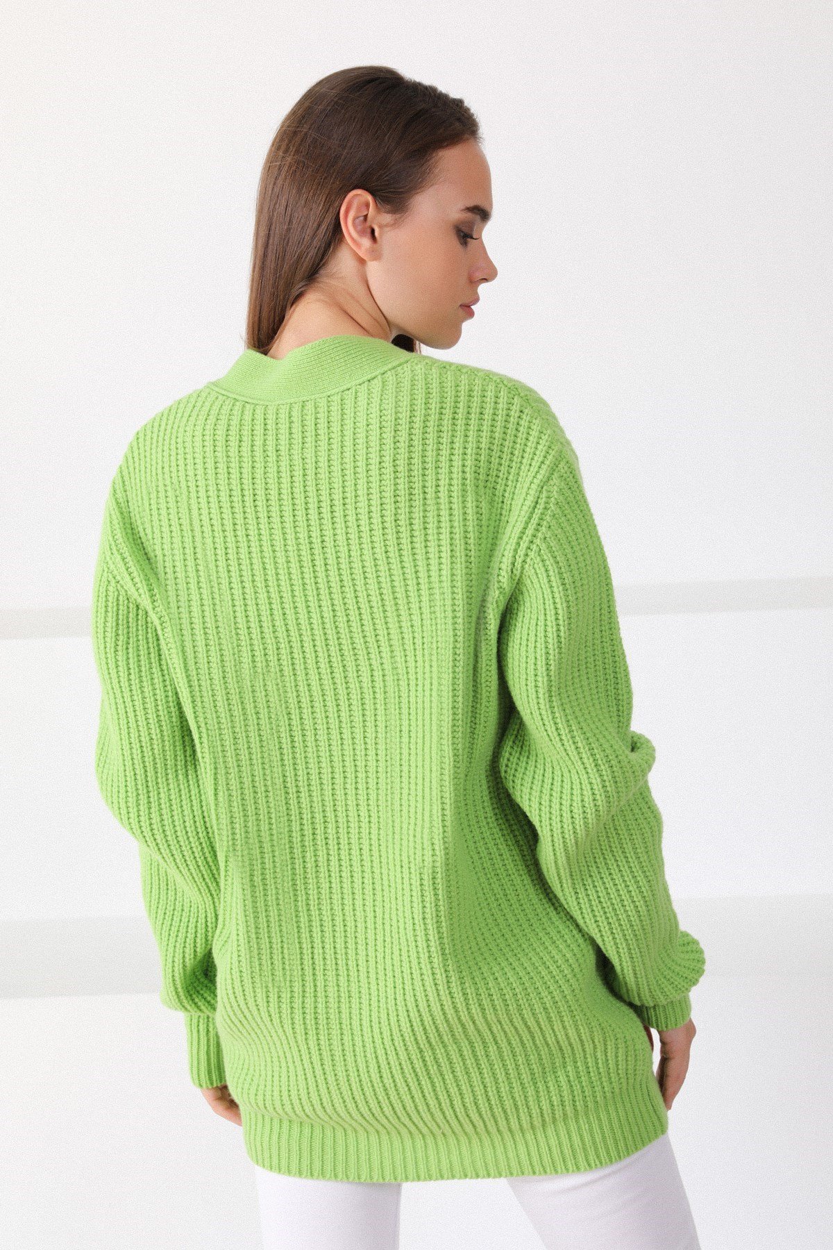 Ferraro Elma Kuzu Yünü Oversize Kadın Triko Hırka