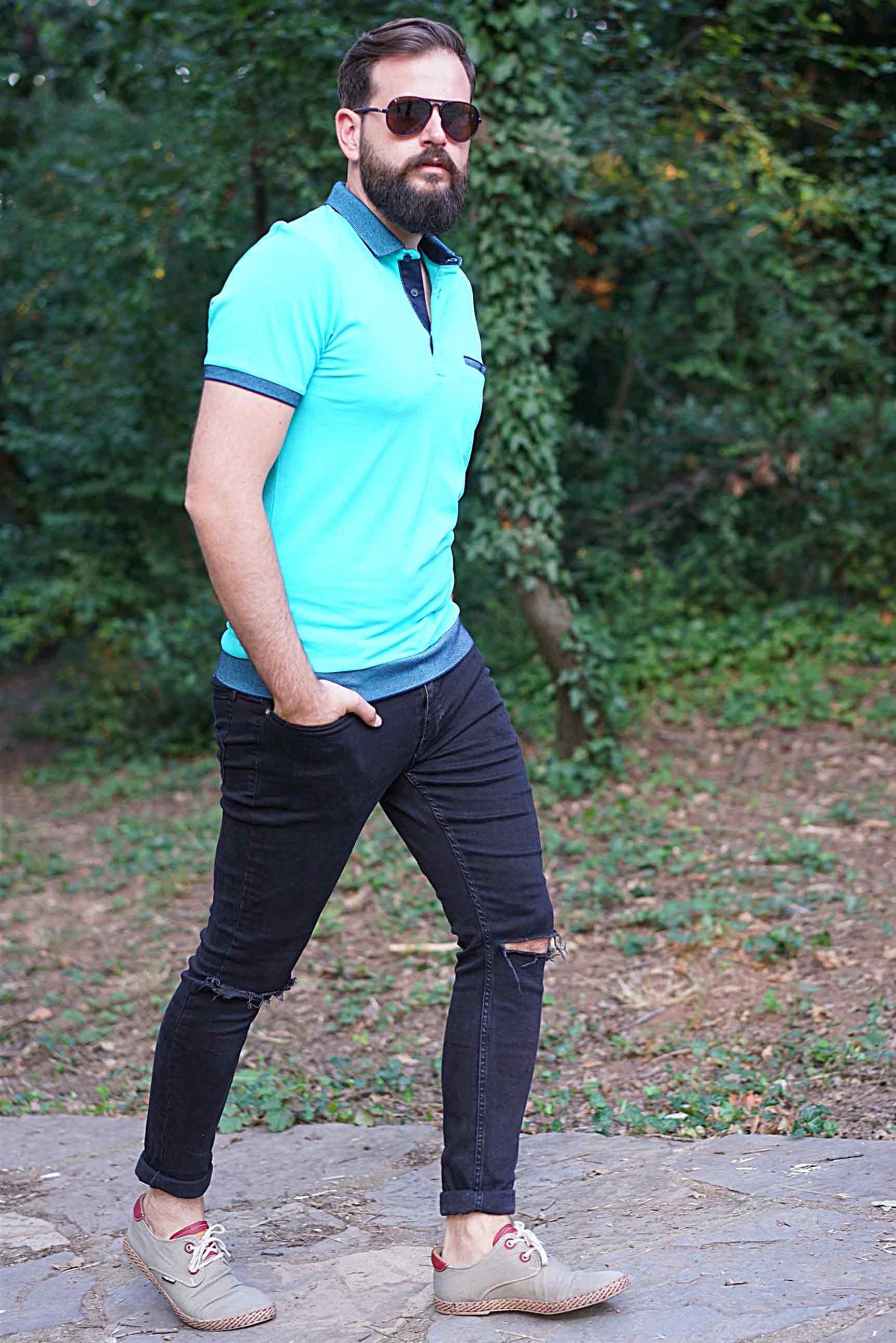 Ferraro Erkek Altı Lastik Polo Yaka T-Shirt - Açık Yeşil