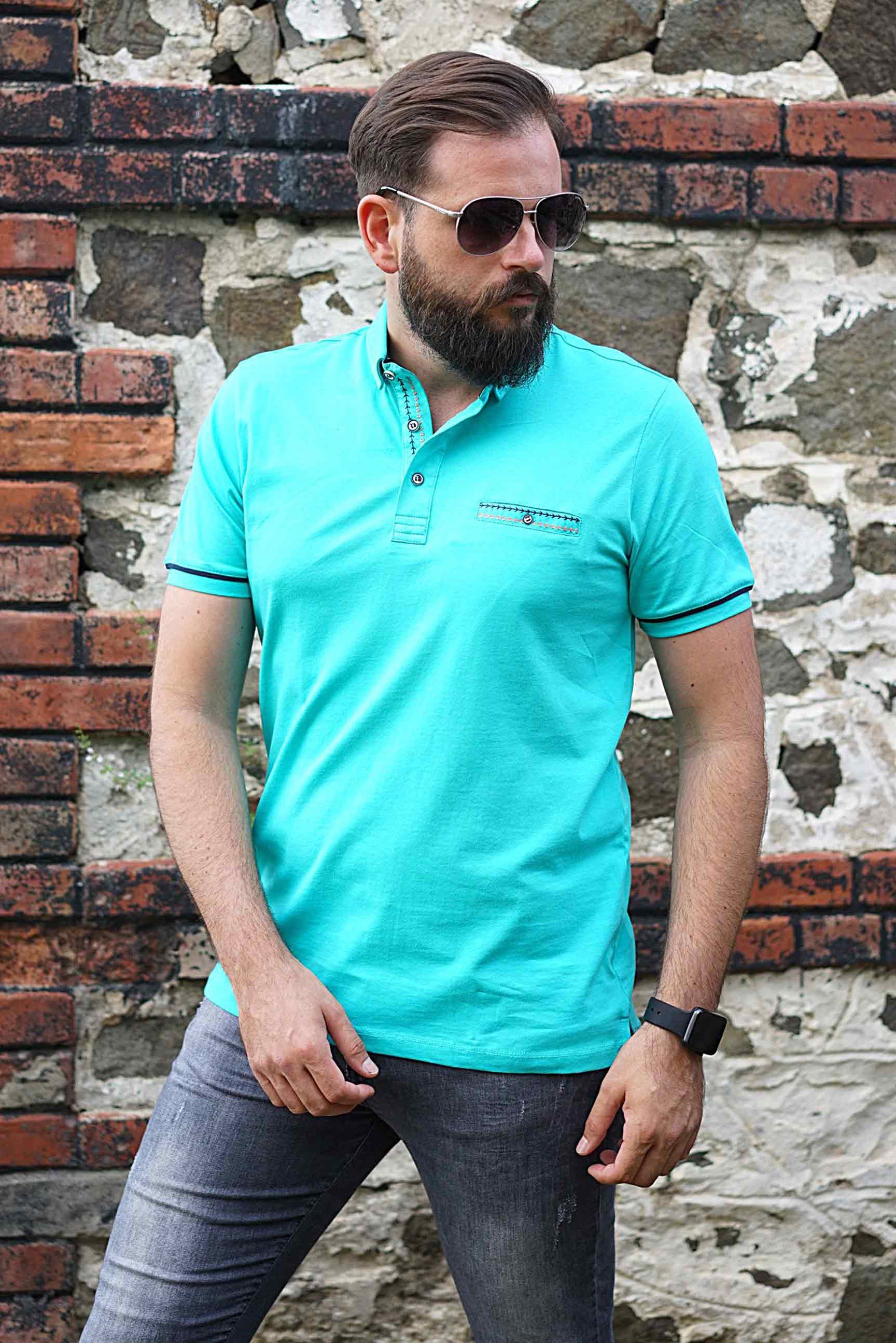 Ferraro Erkek Cep Detay T-Shirt - Açık Yeşil