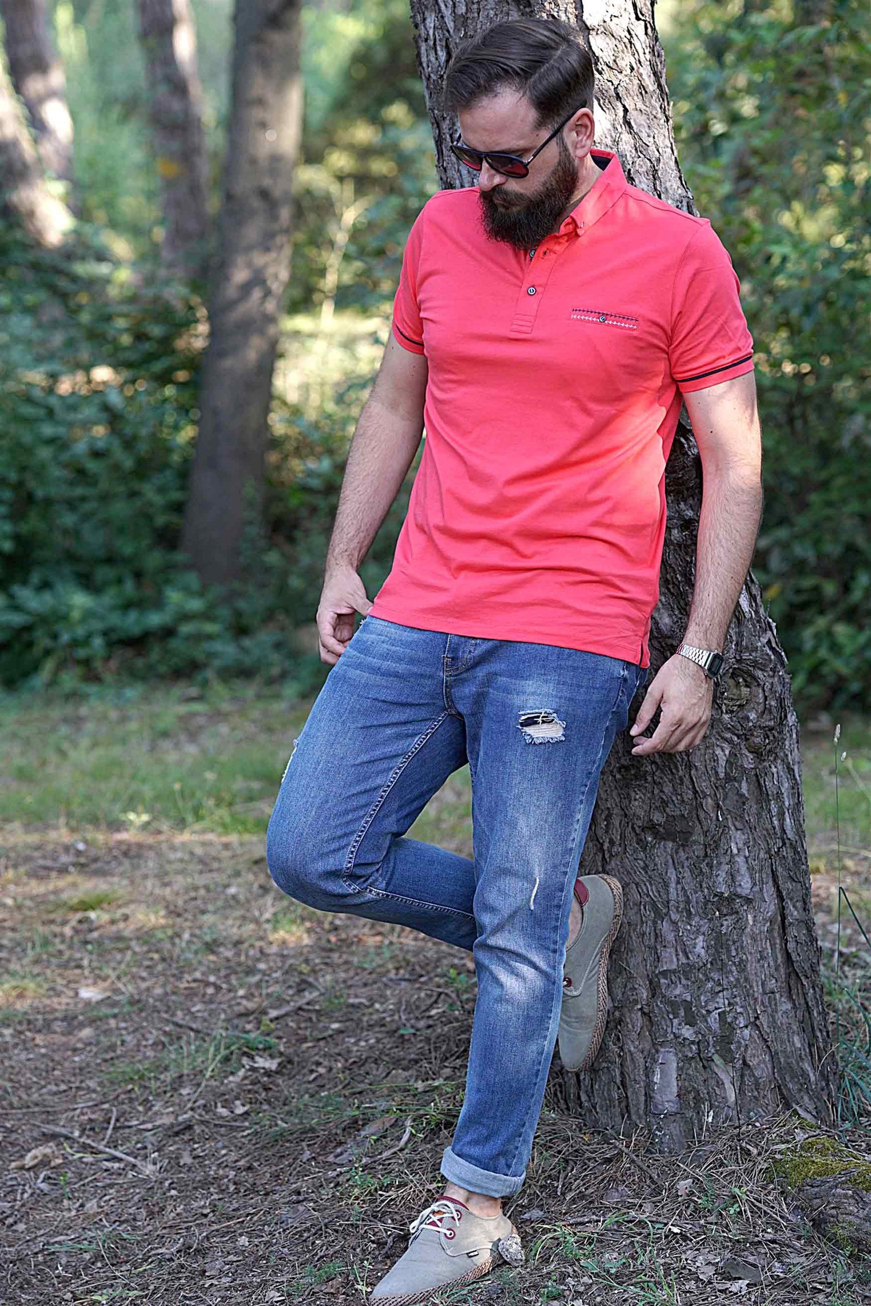 Ferraro Erkek Cep Detay T-Shirt - Nar Çiçeği