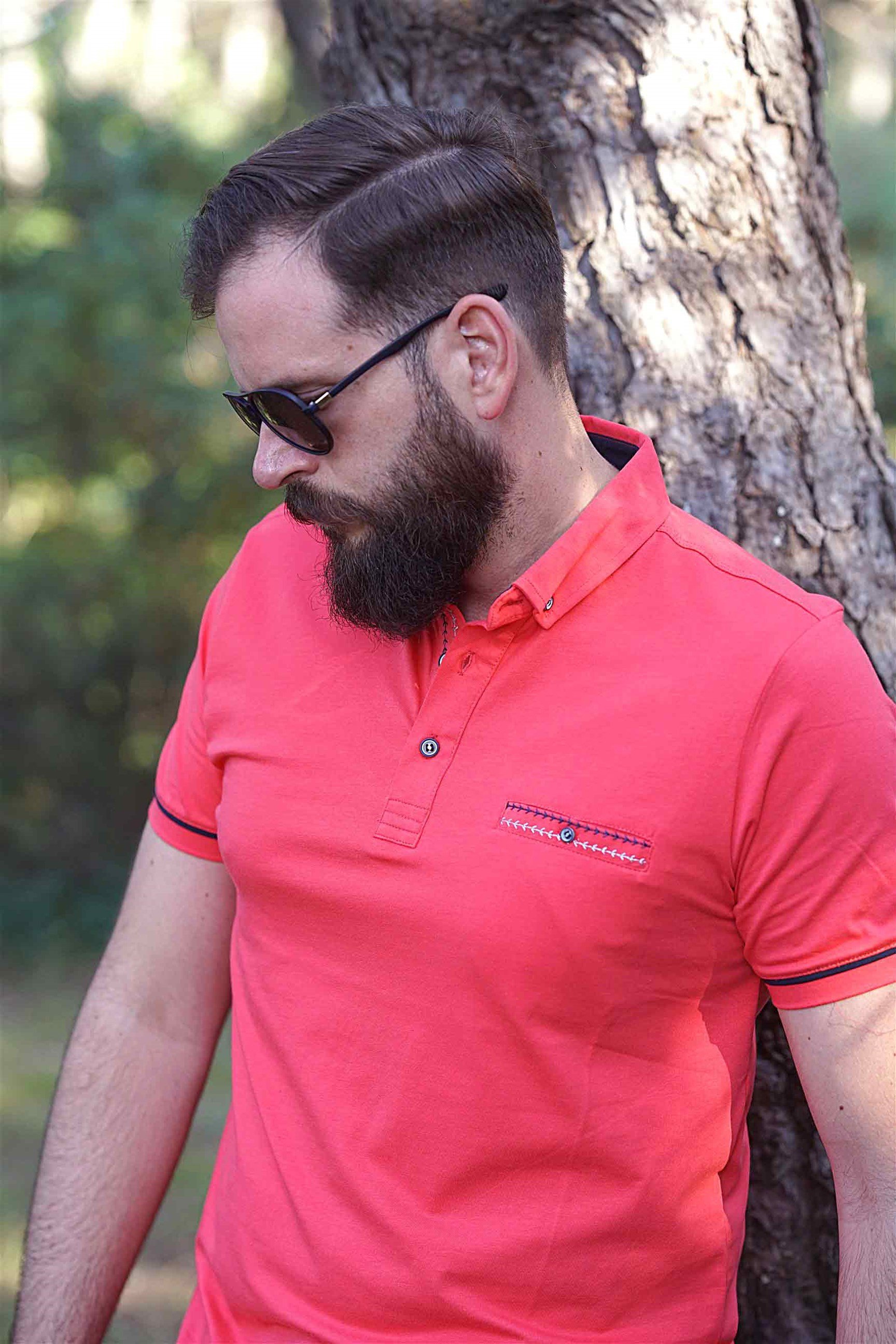 Ferraro Erkek Cep Detay T-Shirt - Nar Çiçeği