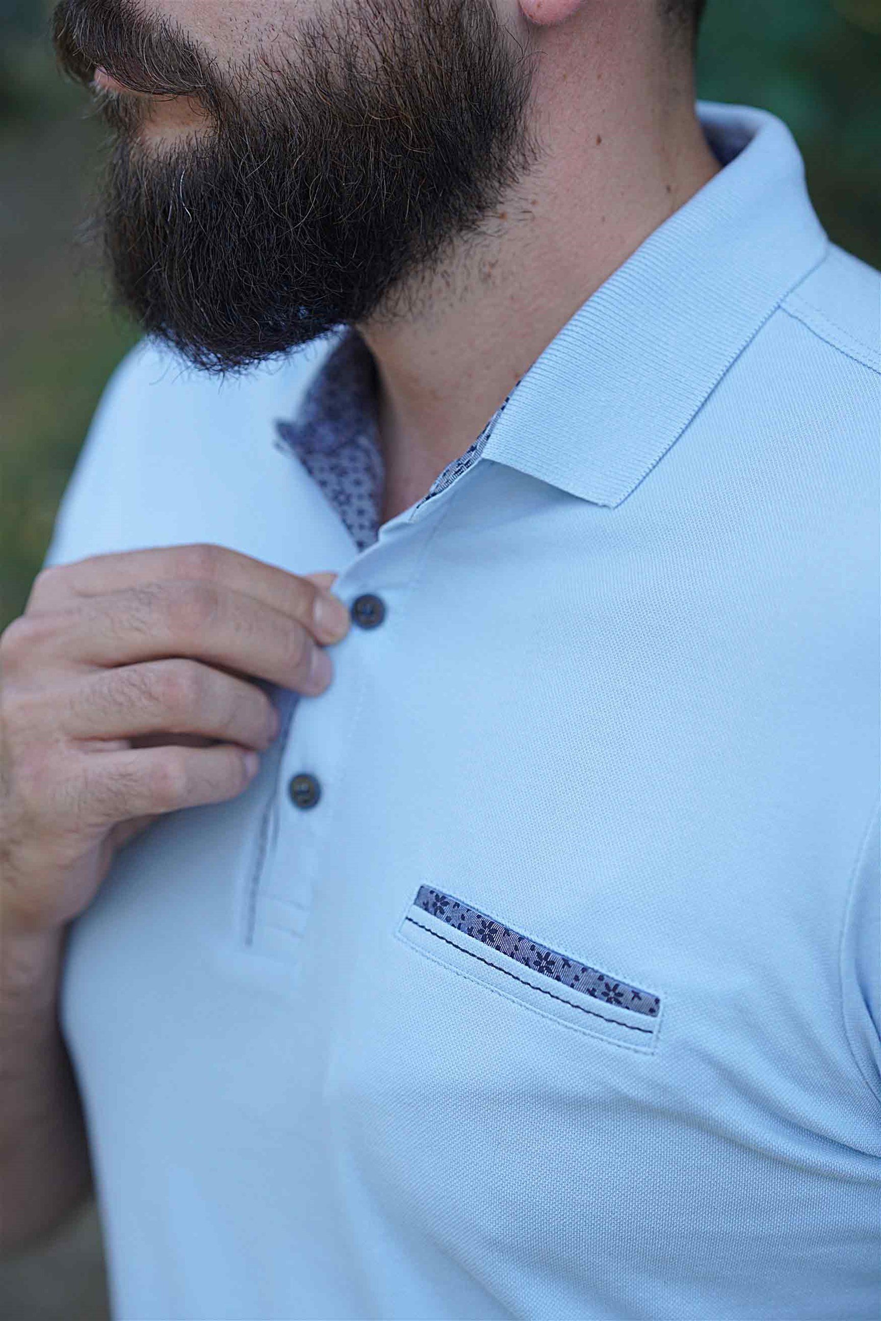 Ferraro Erkek Cepli Polo Yaka T-Shirt - Açık Mavi