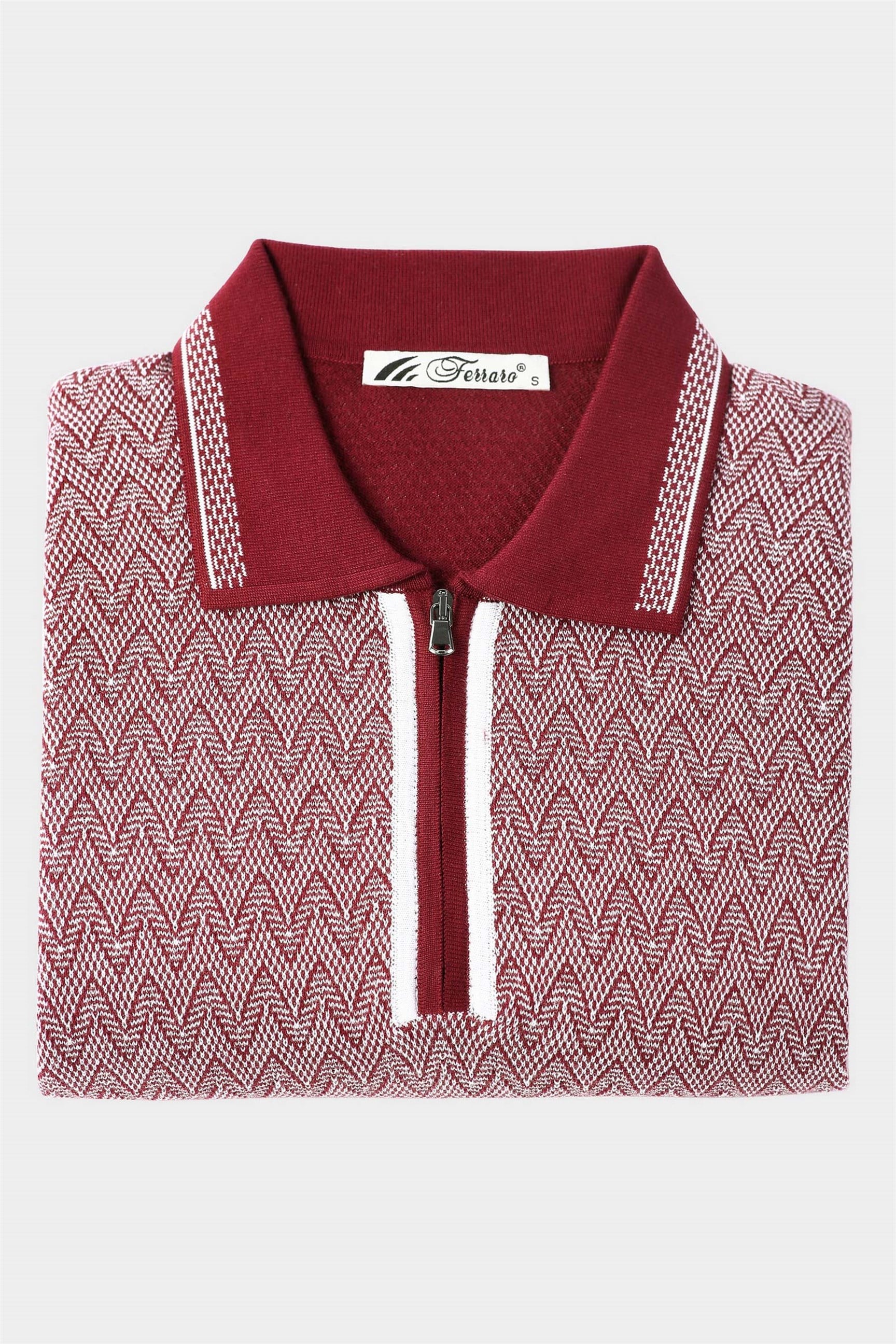 Ferraro Erkek Desenli Yakası Çizgili Polo Yaka Triko T Shirt - Bordo