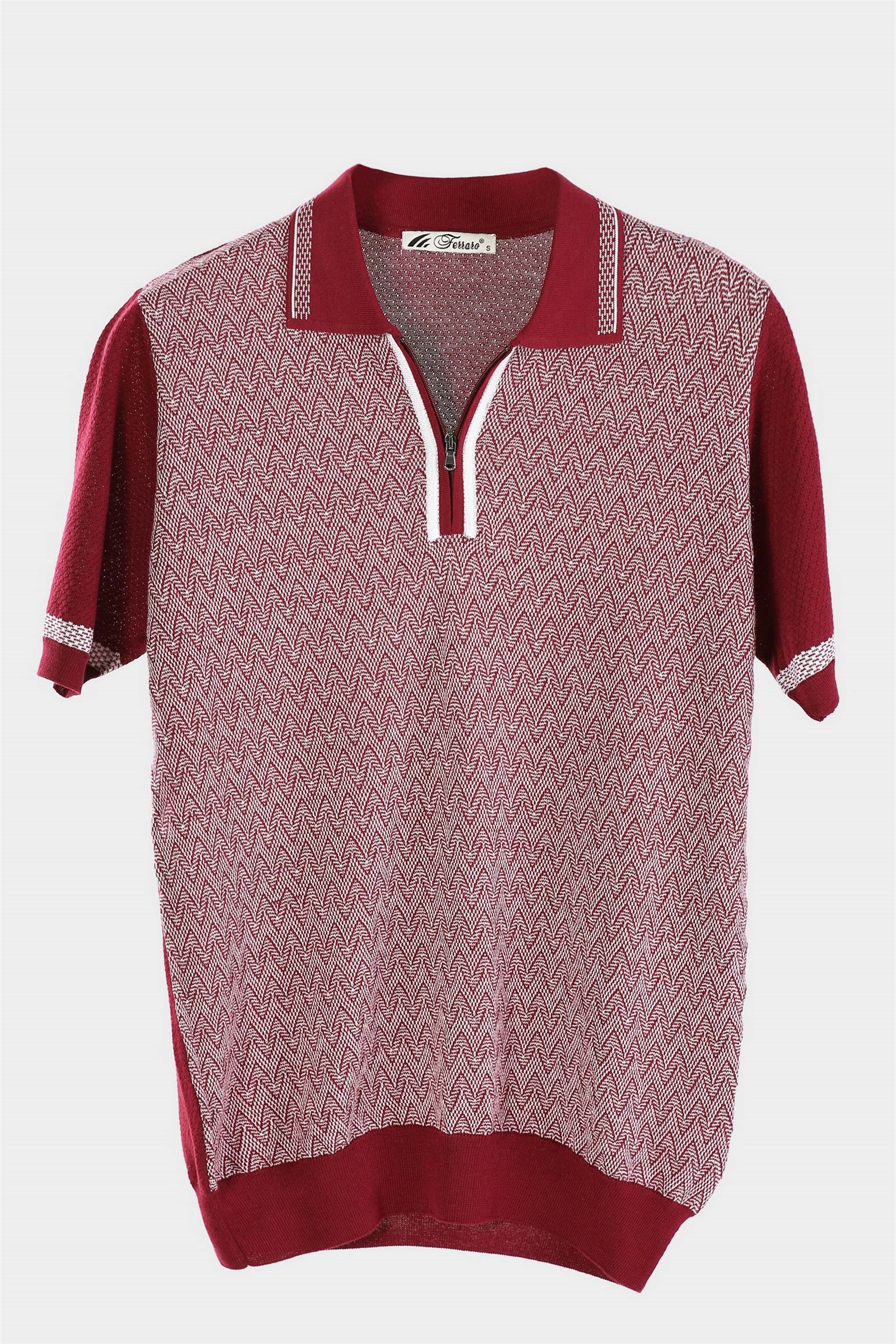 Ferraro Erkek Desenli Yakası Çizgili Polo Yaka Triko T Shirt - Bordo