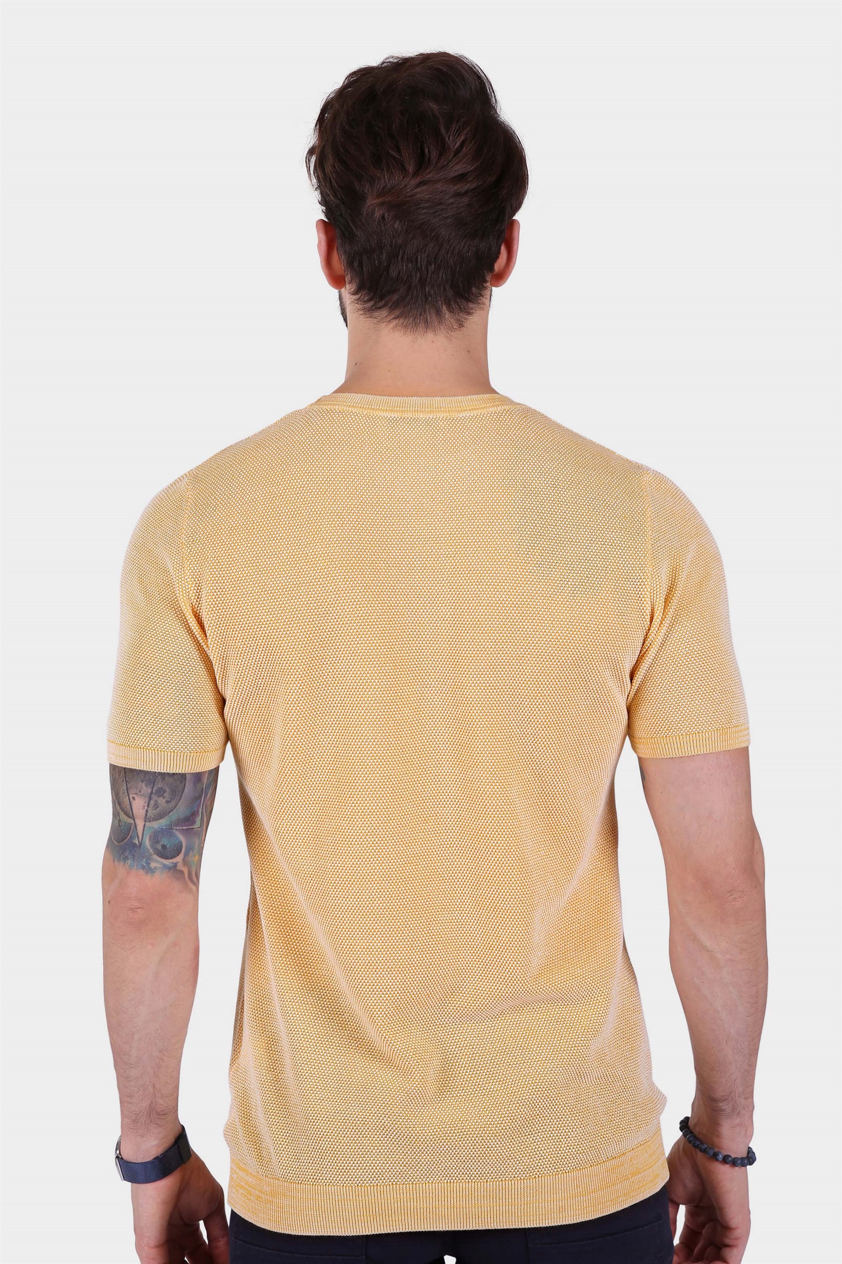 Ferraro Erkek Kuşgözü Desenli Bisiklet Yaka Triko T Shirt - Hardal