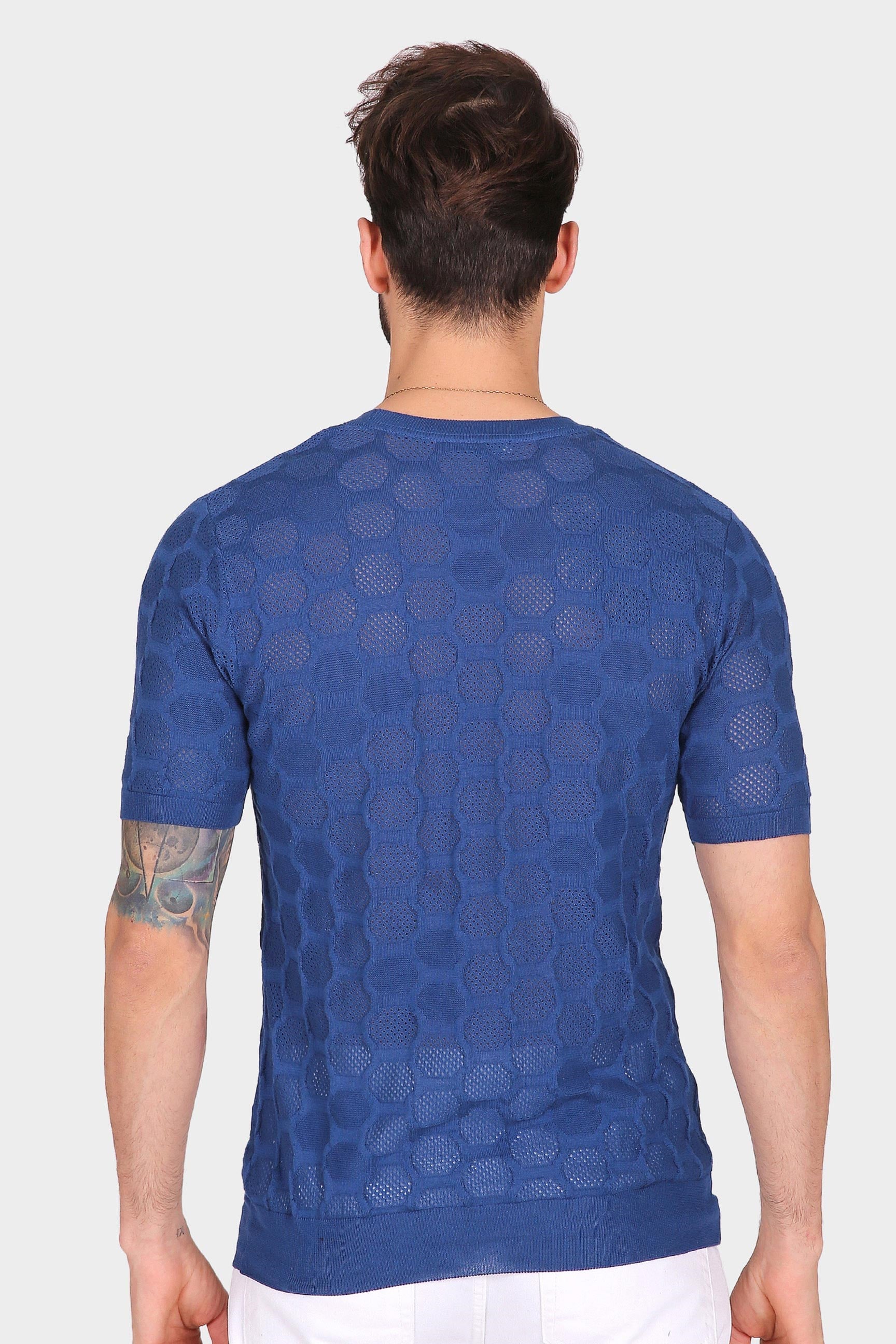 Ferraro Erkek Petek Desenli Bisiklet Yaka Triko T Shirt - Saks