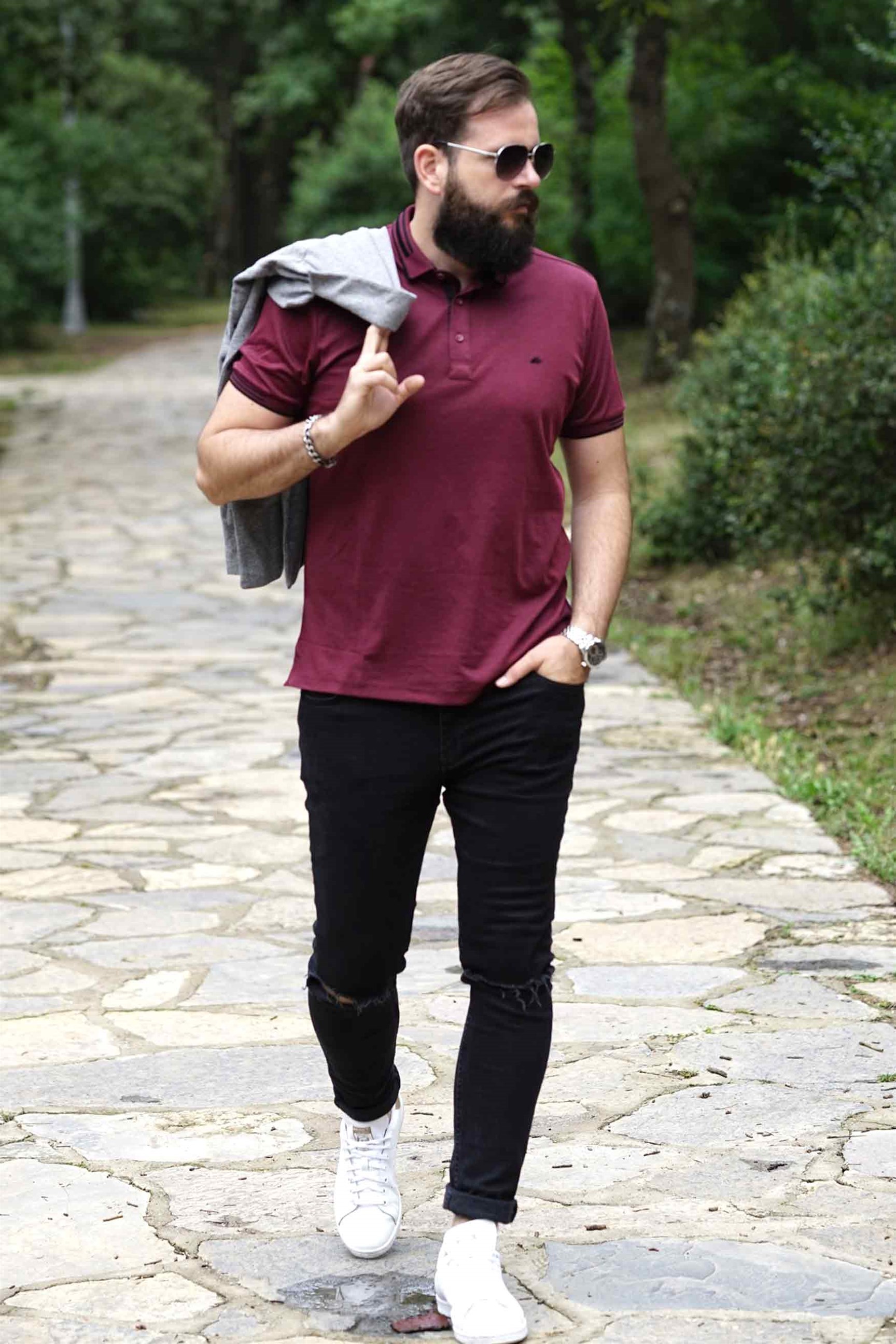 Ferraro Erkek Triko Yaka T-Shirt - Bordo