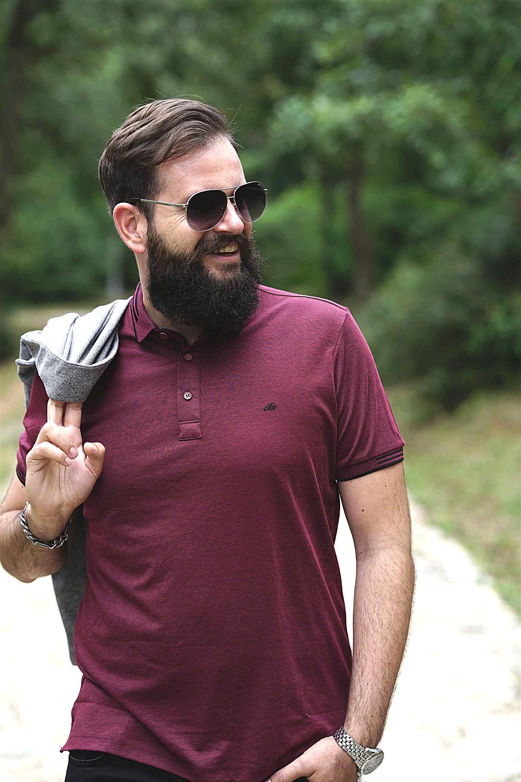 Ferraro Erkek Triko Yaka T-Shirt - Bordo