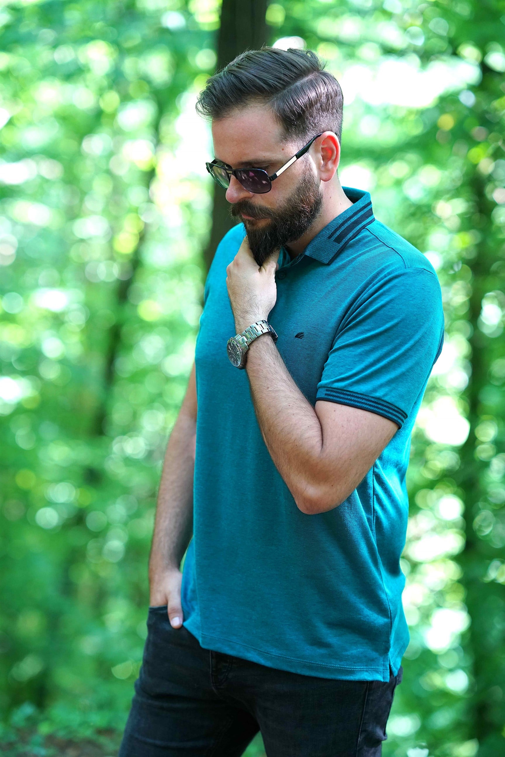 Ferraro Erkek Triko Yaka T-Shirt - Petrol