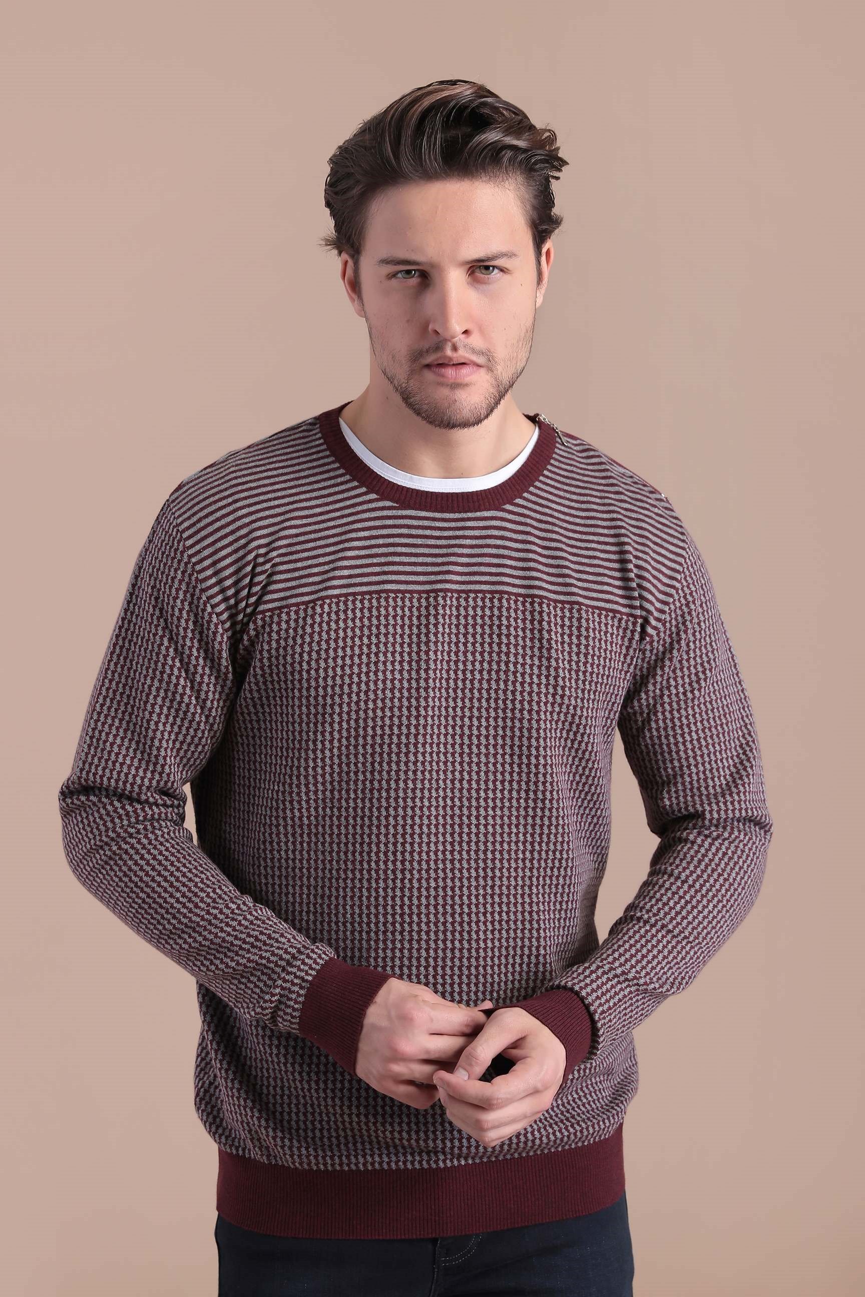 Ferraro Fermuar Detaylı Pamuk Kazak - Bordo