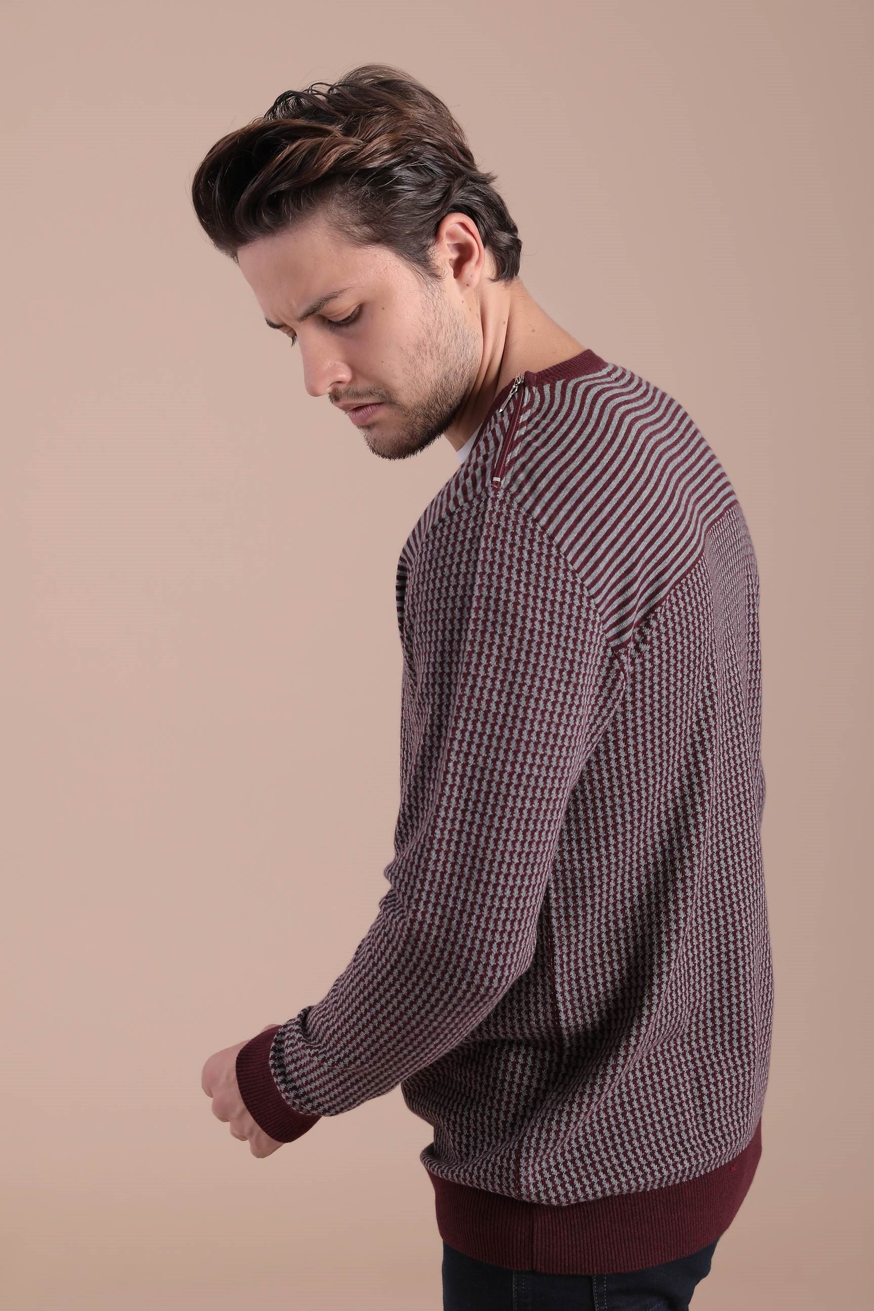 Ferraro Fermuar Detaylı Pamuk Kazak - Bordo