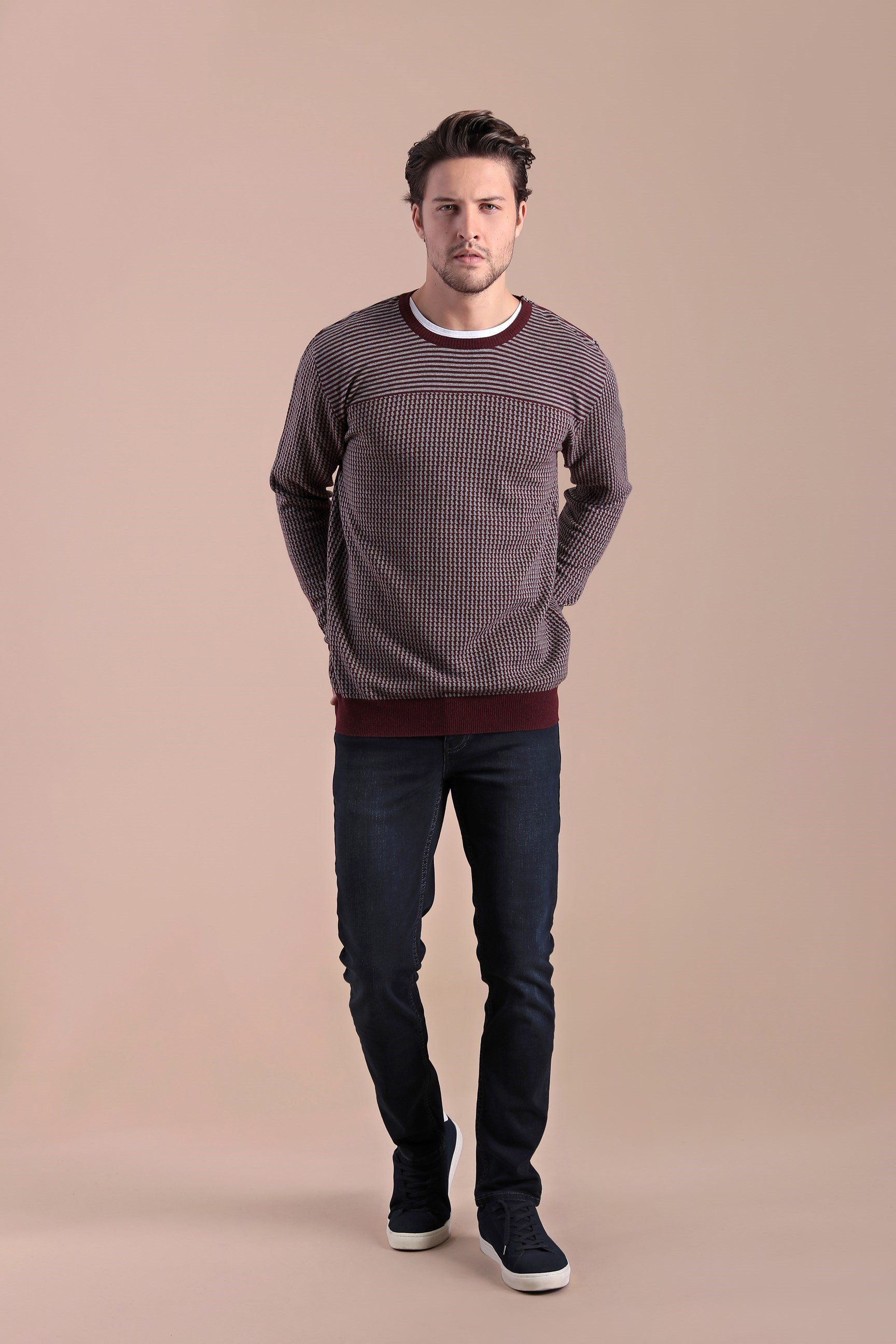 Ferraro Fermuar Detaylı Pamuk Kazak - Bordo