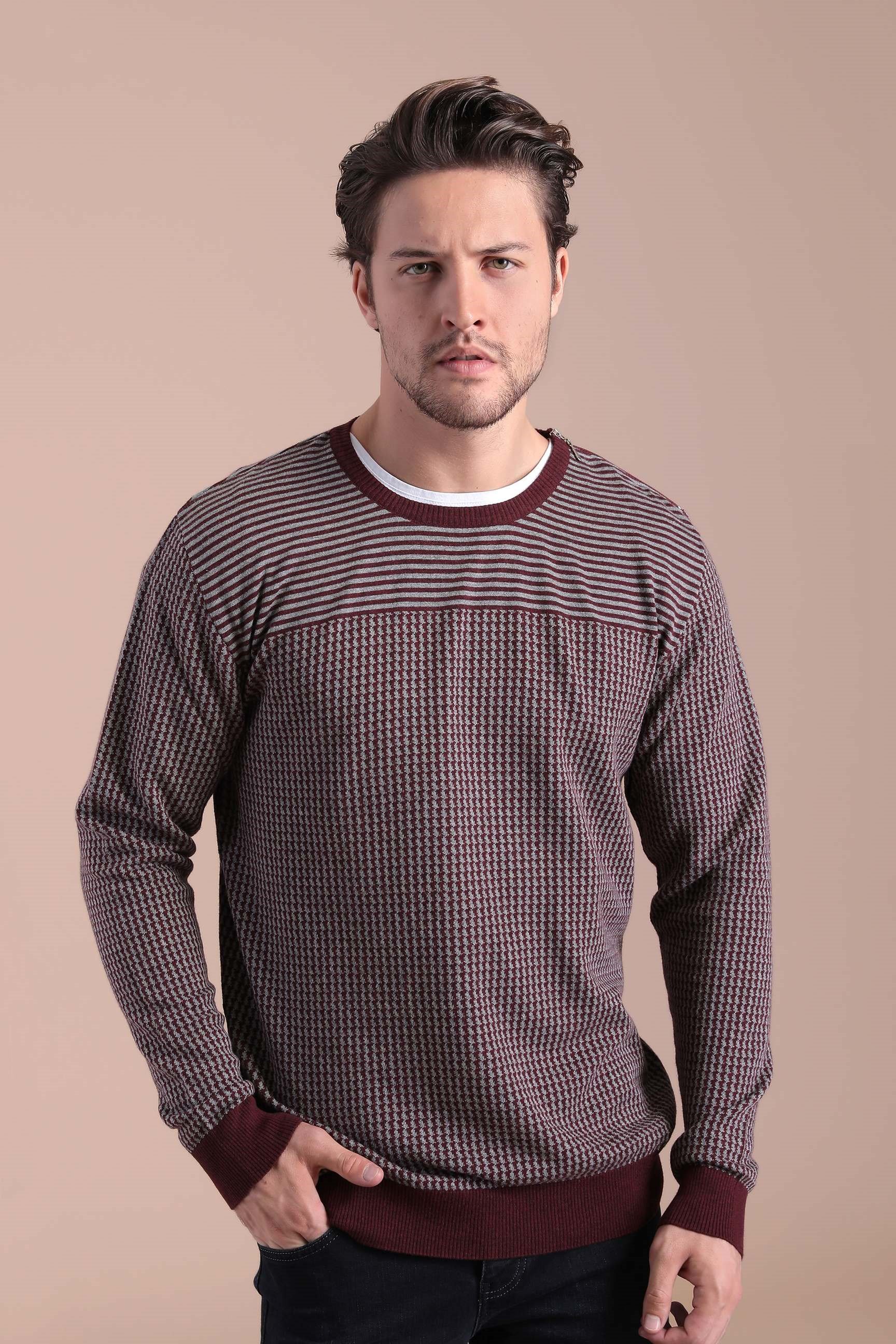 Ferraro Fermuar Detaylı Pamuk Kazak - Bordo