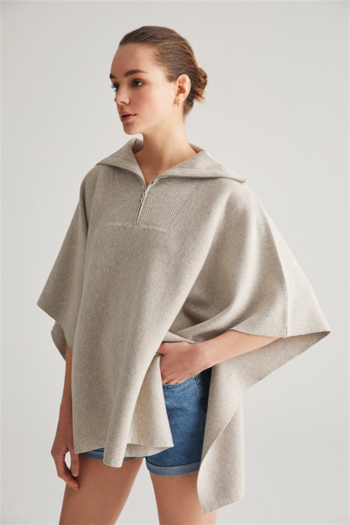 Ferraro Fermuarlı Kaşmirli Kadın Triko Panço