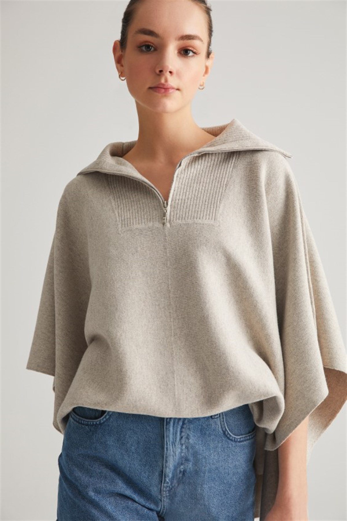 Ferraro Fermuarlı Kaşmirli Kadın Triko Panço