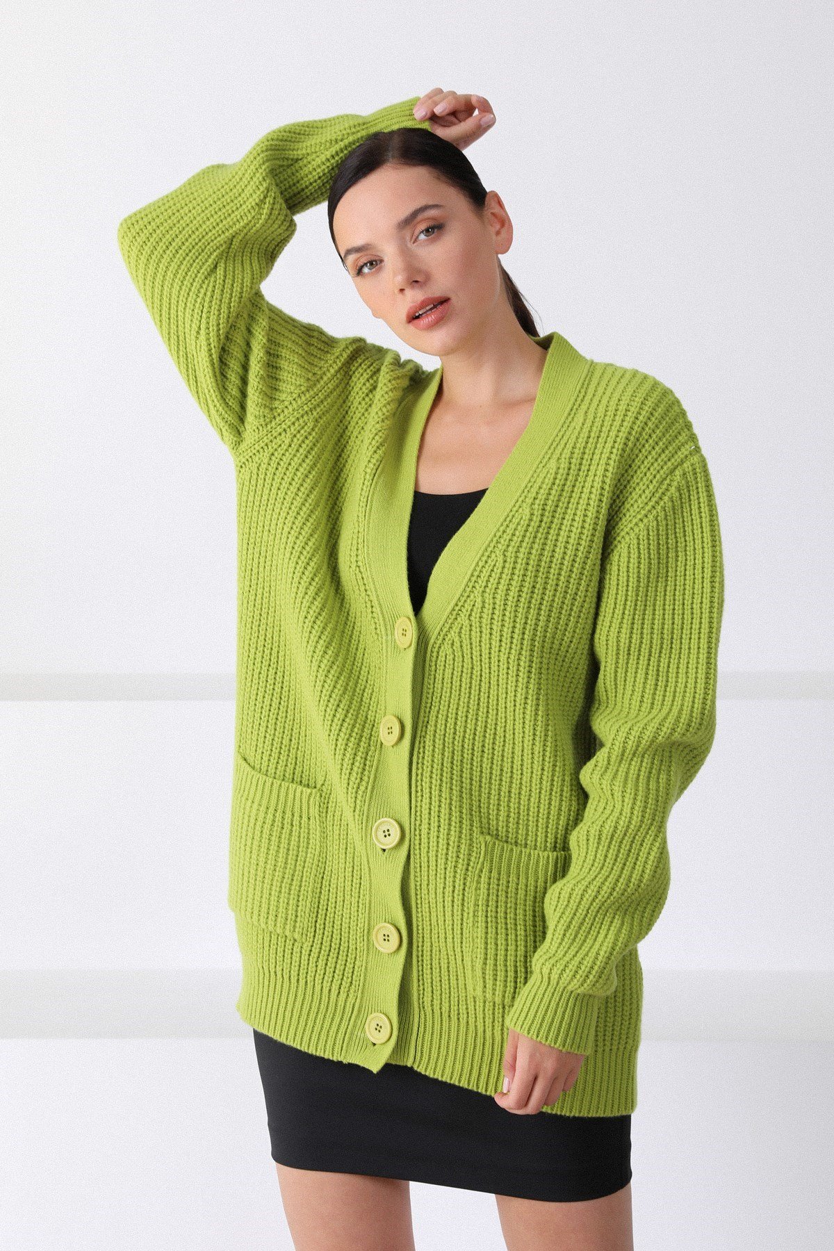 Ferraro Fido Kuzu Yünü Oversize Kadın Triko Hırka