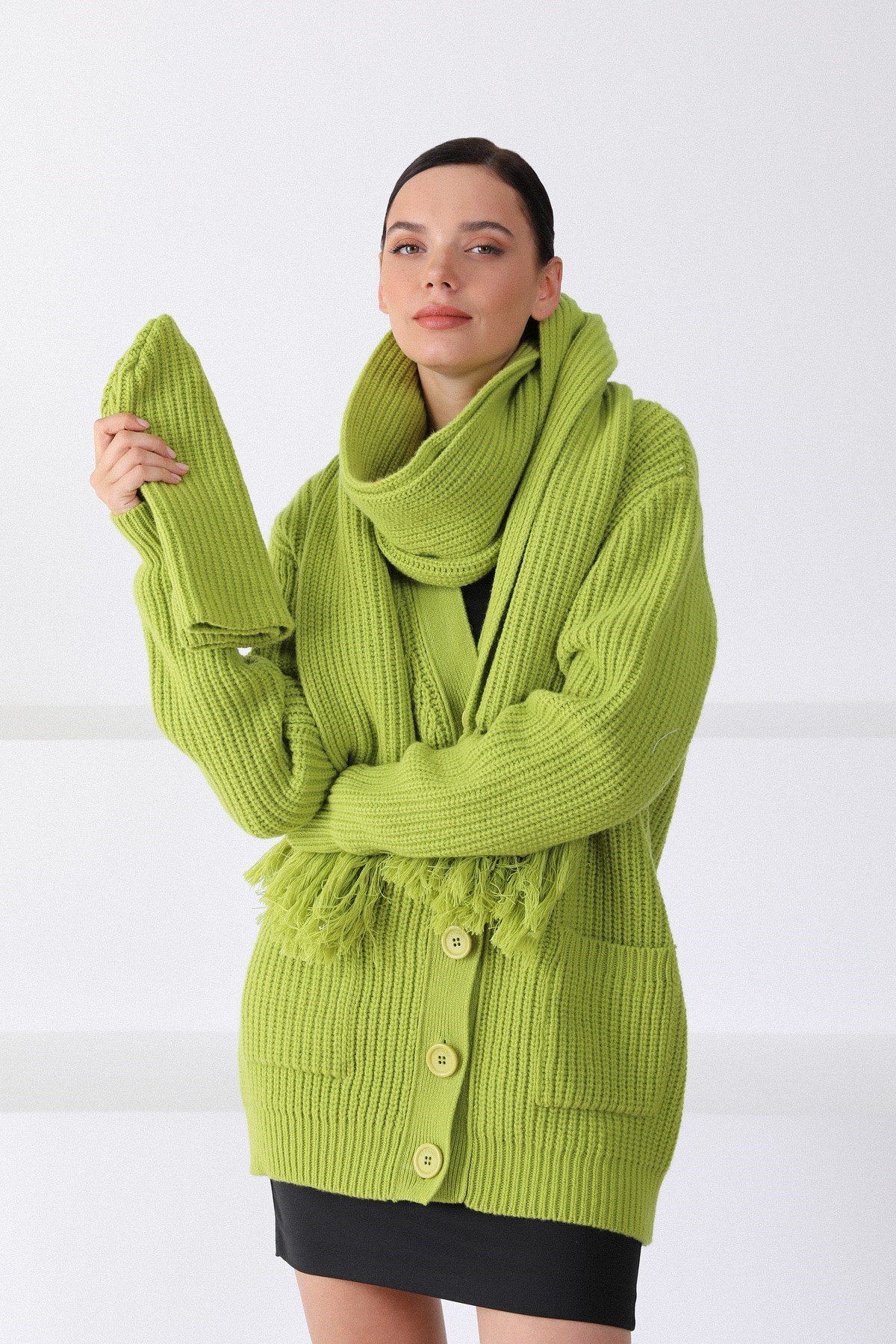 Ferraro Fido Kuzu Yünü Oversize Kadın Triko Hırka