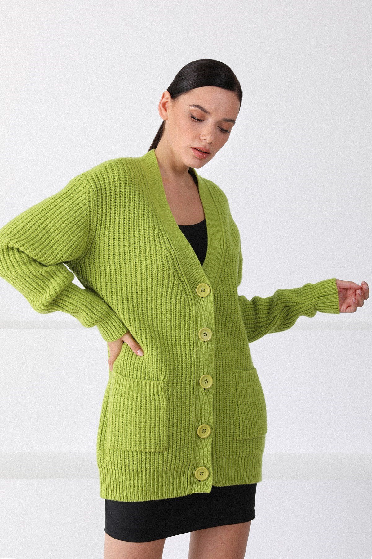 Ferraro Fido Kuzu Yünü Oversize Kadın Triko Hırka