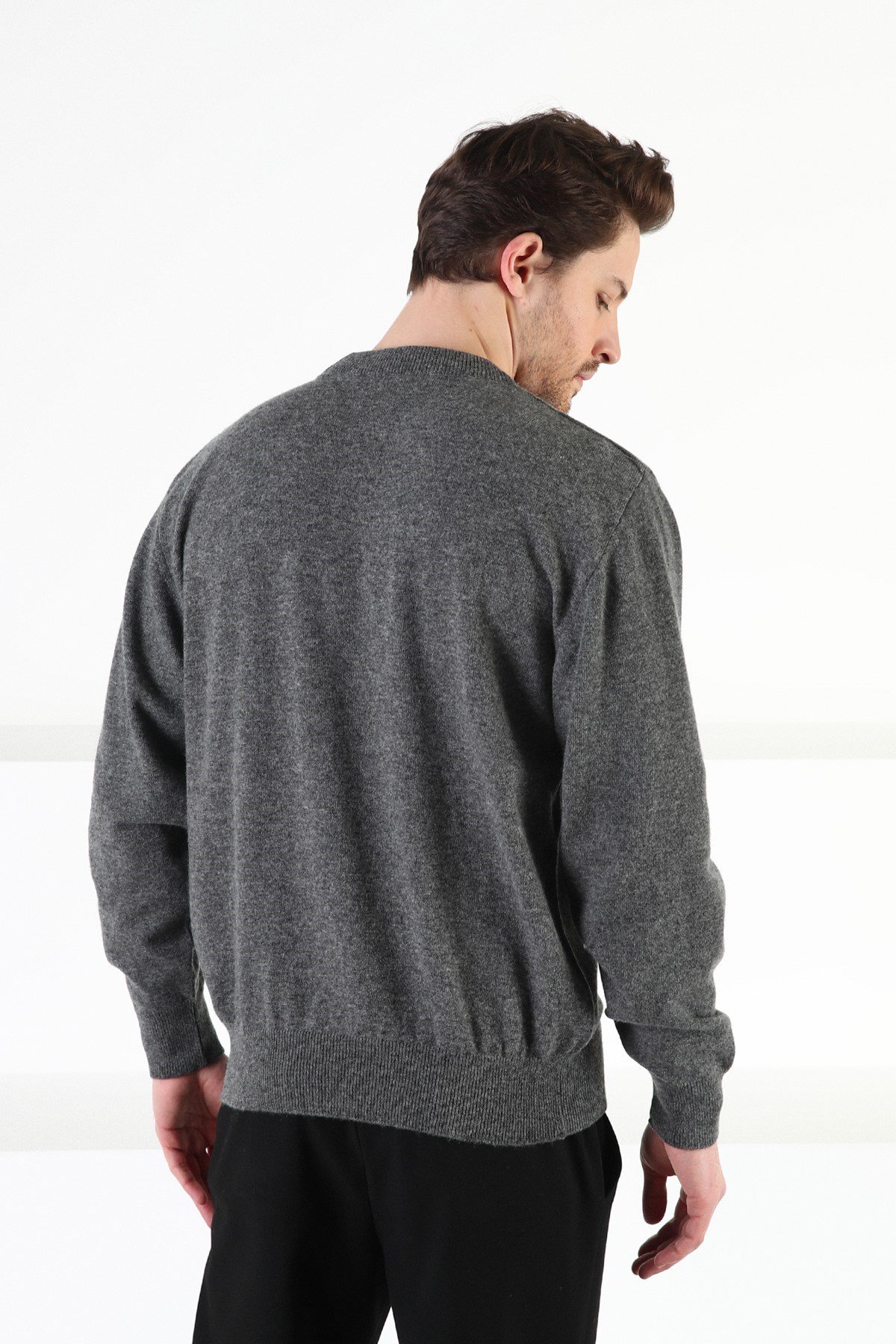 Ferraro Füme Bisiklet Yaka %100 Kuzu Yünü Erkek Kazak