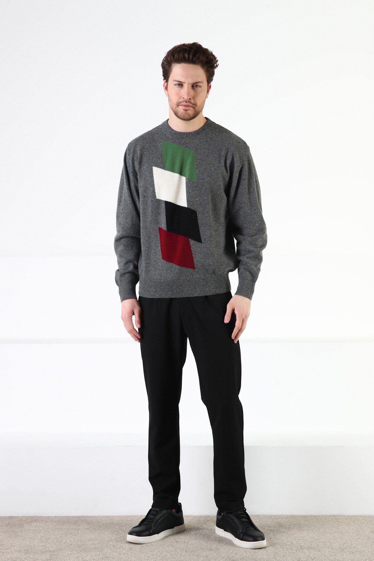 Ferraro Füme Bisiklet Yaka %100 Kuzu Yünü Erkek Kazak