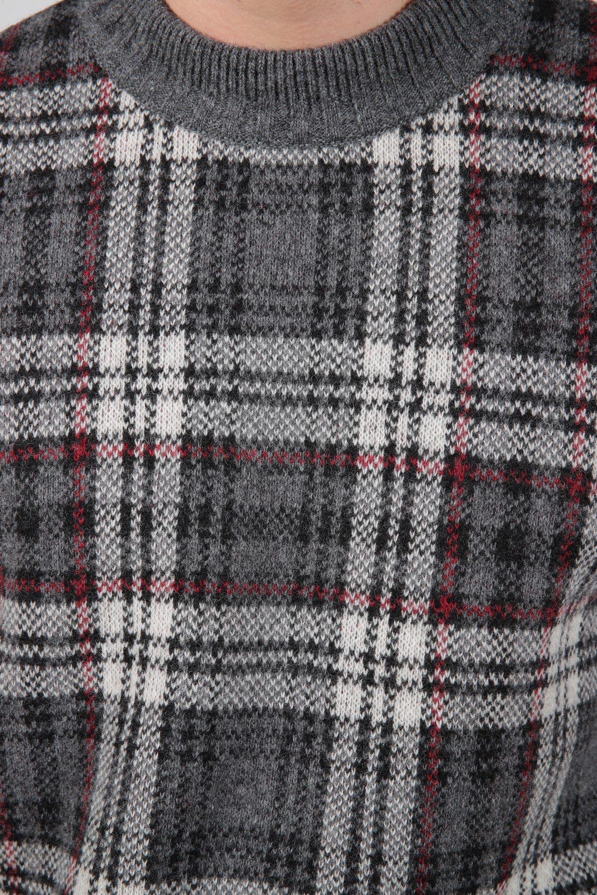 Ferraro Füme Bisiklet Yaka Önü Çizgili Uzun Kollu Kuzu Yünü Karışımlı Erkek Triko Kazak