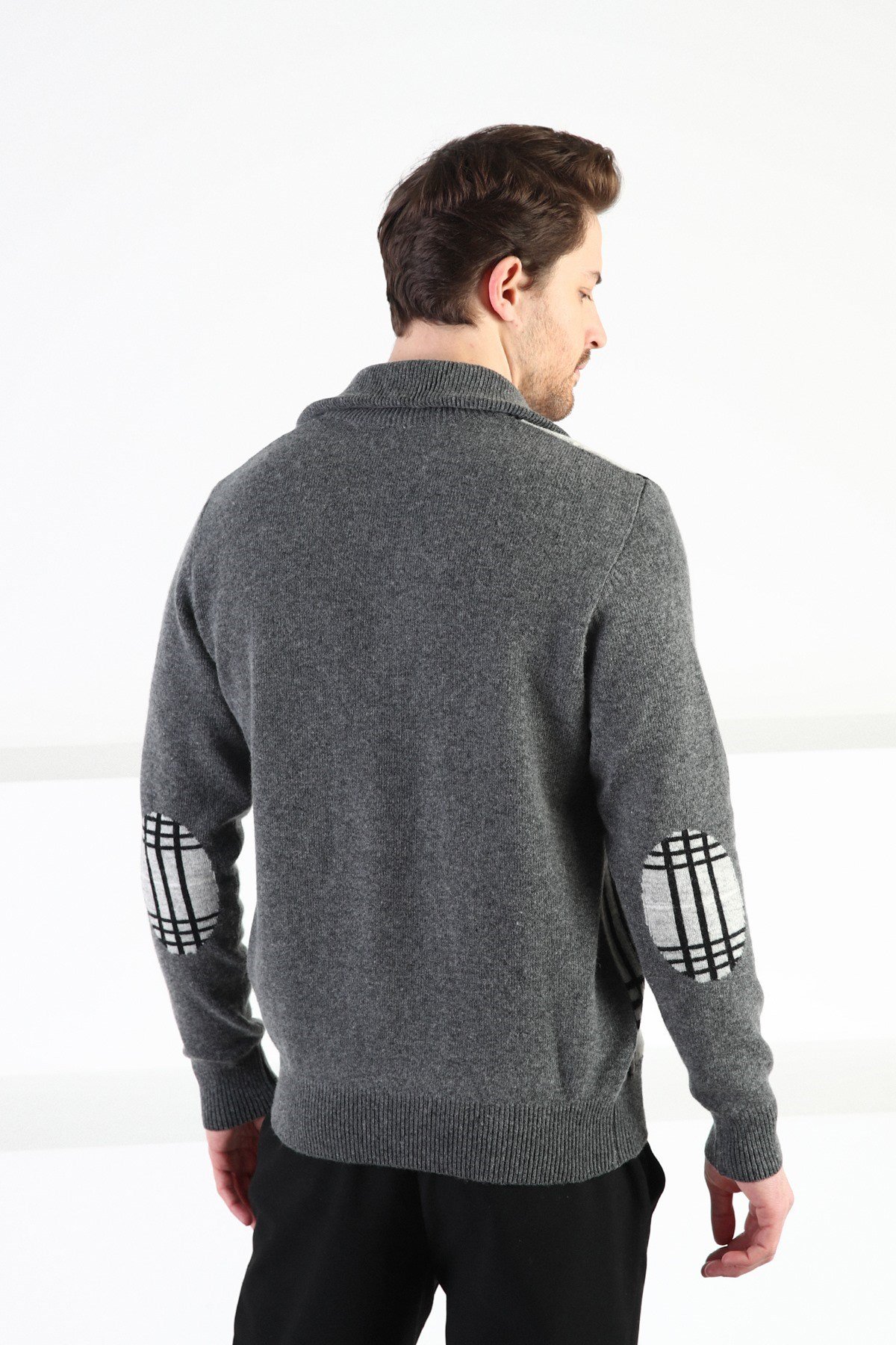 Ferraro Füme Fermuarlı Dik Yaka %100 Kuzu Yünü Erkek Kazak