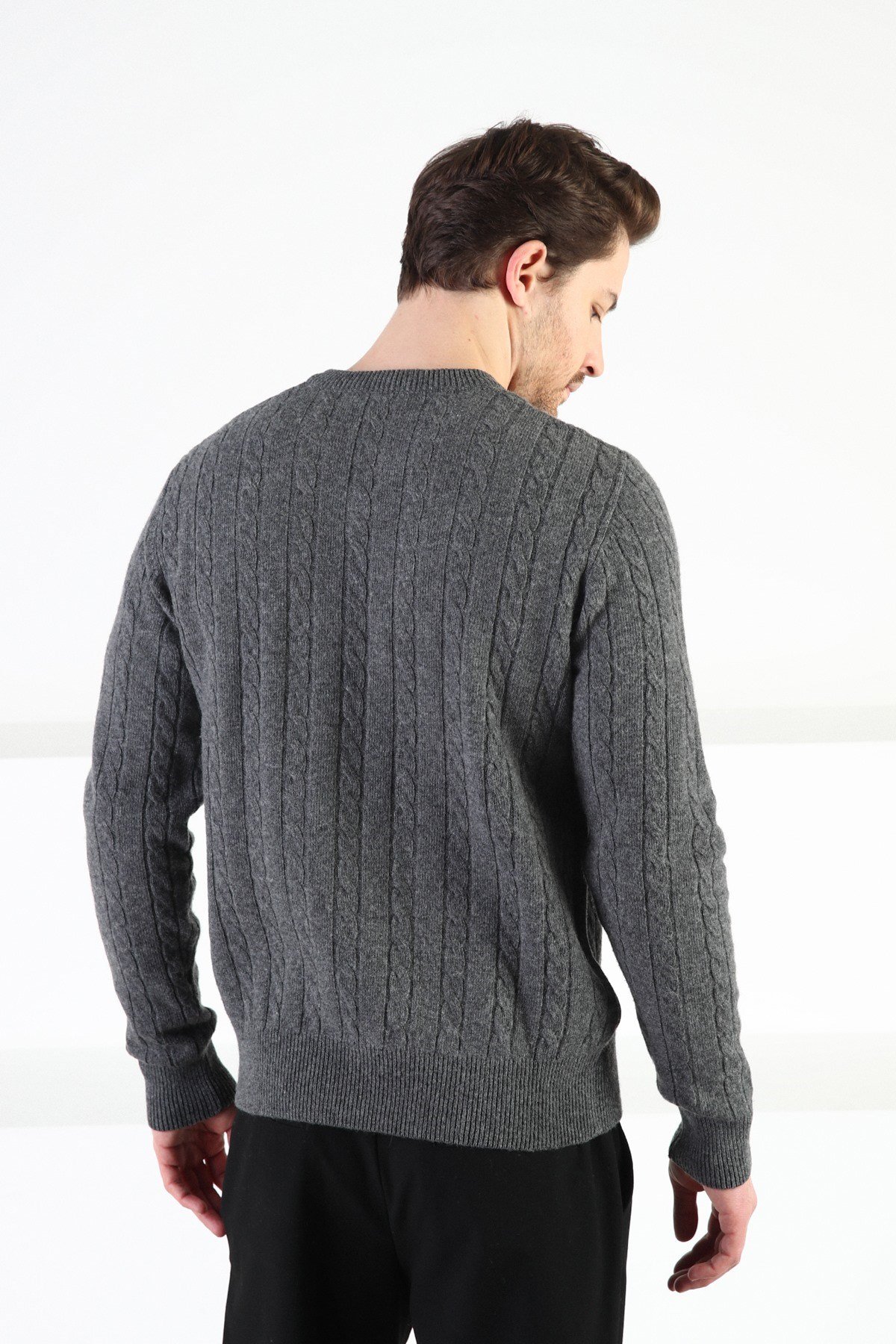 Ferraro Füme V Yaka %100 Kuzu Yünü Erkek Kazak