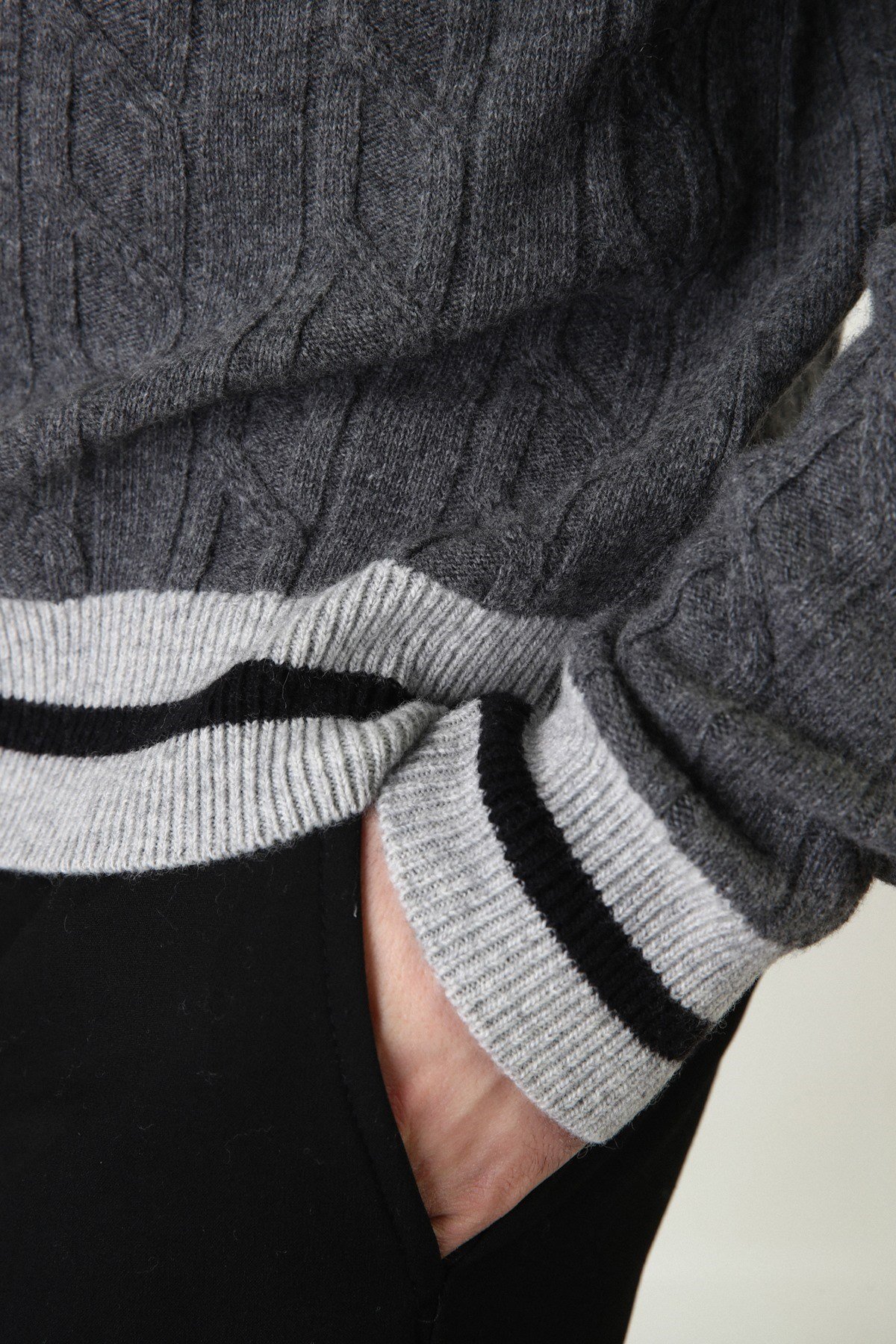 Ferraro Füme/A.Gri Bisiklet Yaka %100 Kuzu Yünü Erkek Kazak