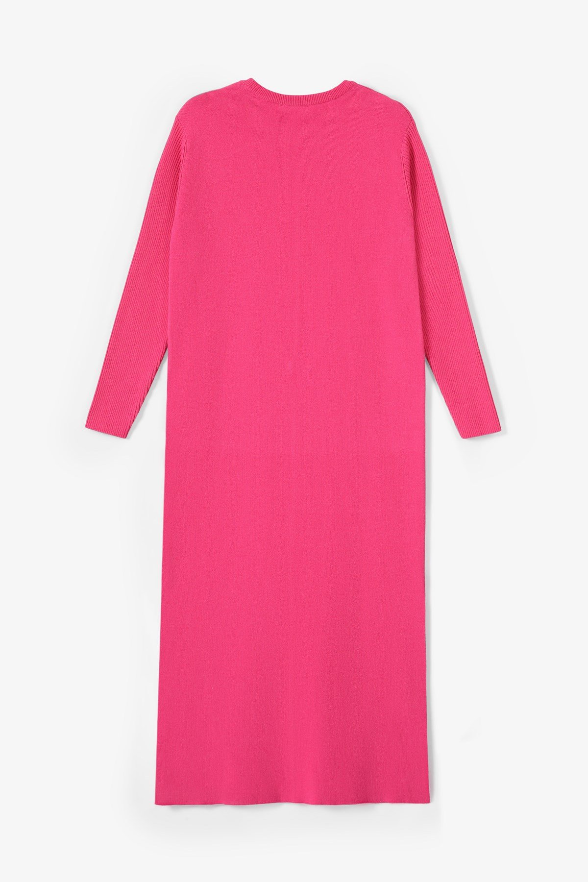 Ferraro Fuşya Yandan Yırtmaçlı Midi Boy Kaşmirli Kadın Triko Elbise
