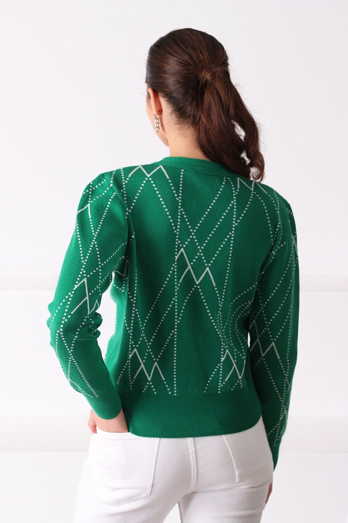 Ferraro Green Çizgili Pamuk Kadın Triko Hırka